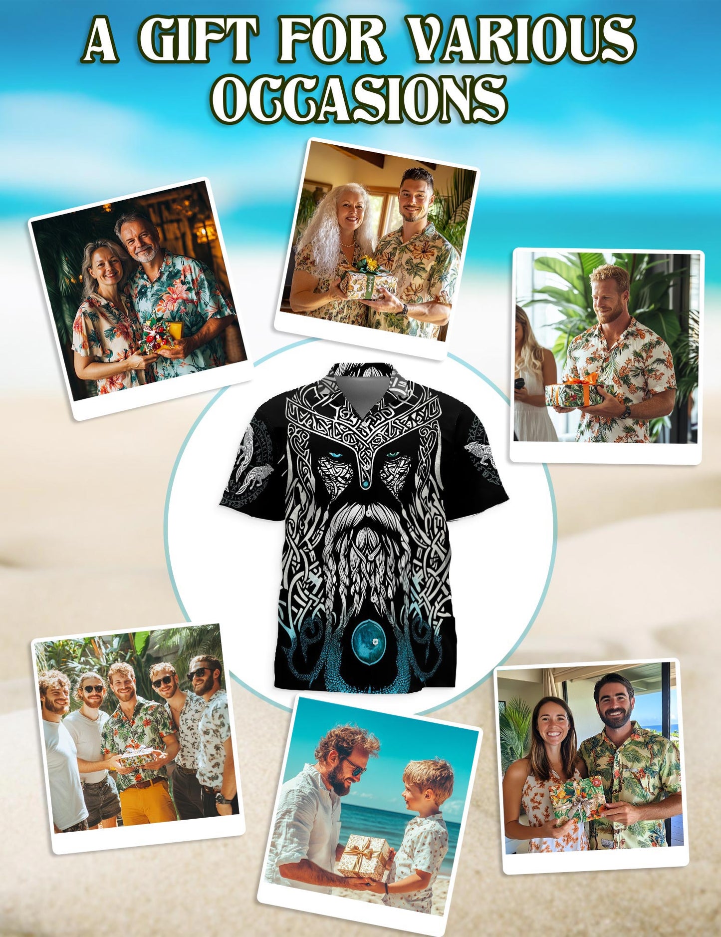 Netecom Viking Odin Medieval Hawaiian Shirt for Men, Button Down Summer Beach Short Sleeve, S-5XL