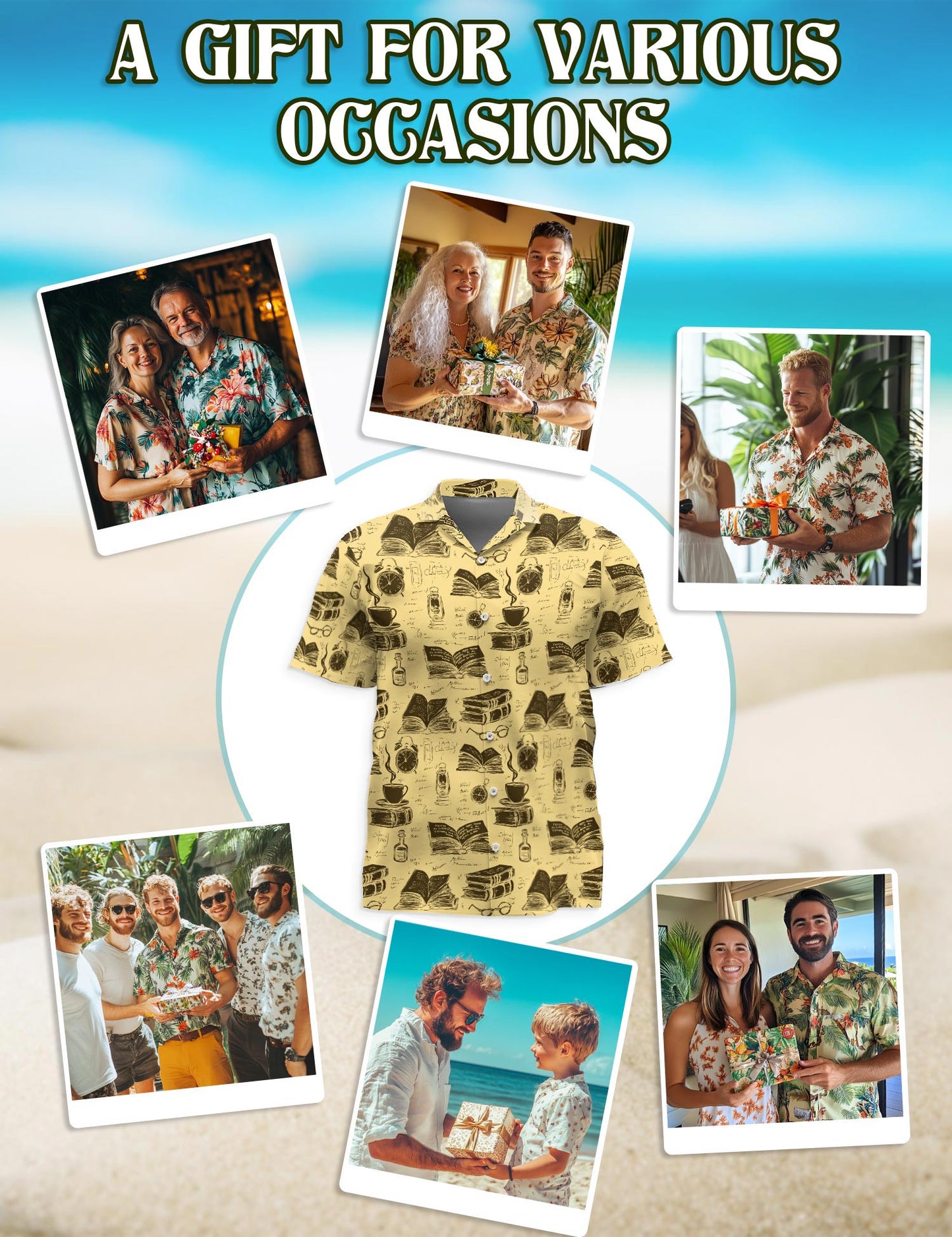 Netecom Vintage Book Lovers Hawaiian Shirt for Men, Bookish Gifts, Button Down Summer Beach Short Sleeve, Sizes S-5XL