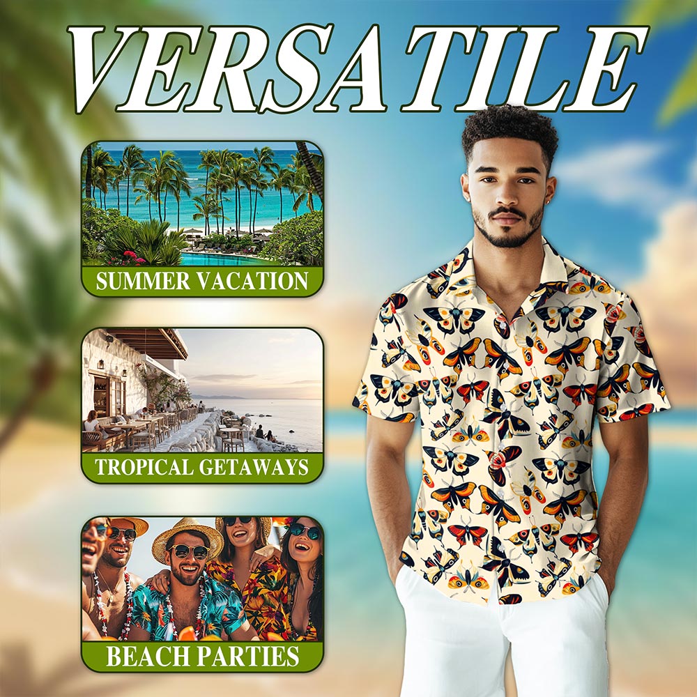 Netecom Vintage Butterfly Hawaiian Shirt for Men, Lepidopterists Gifts, Button Down Summer Beach Short Sleeve Shirts, S-5XL