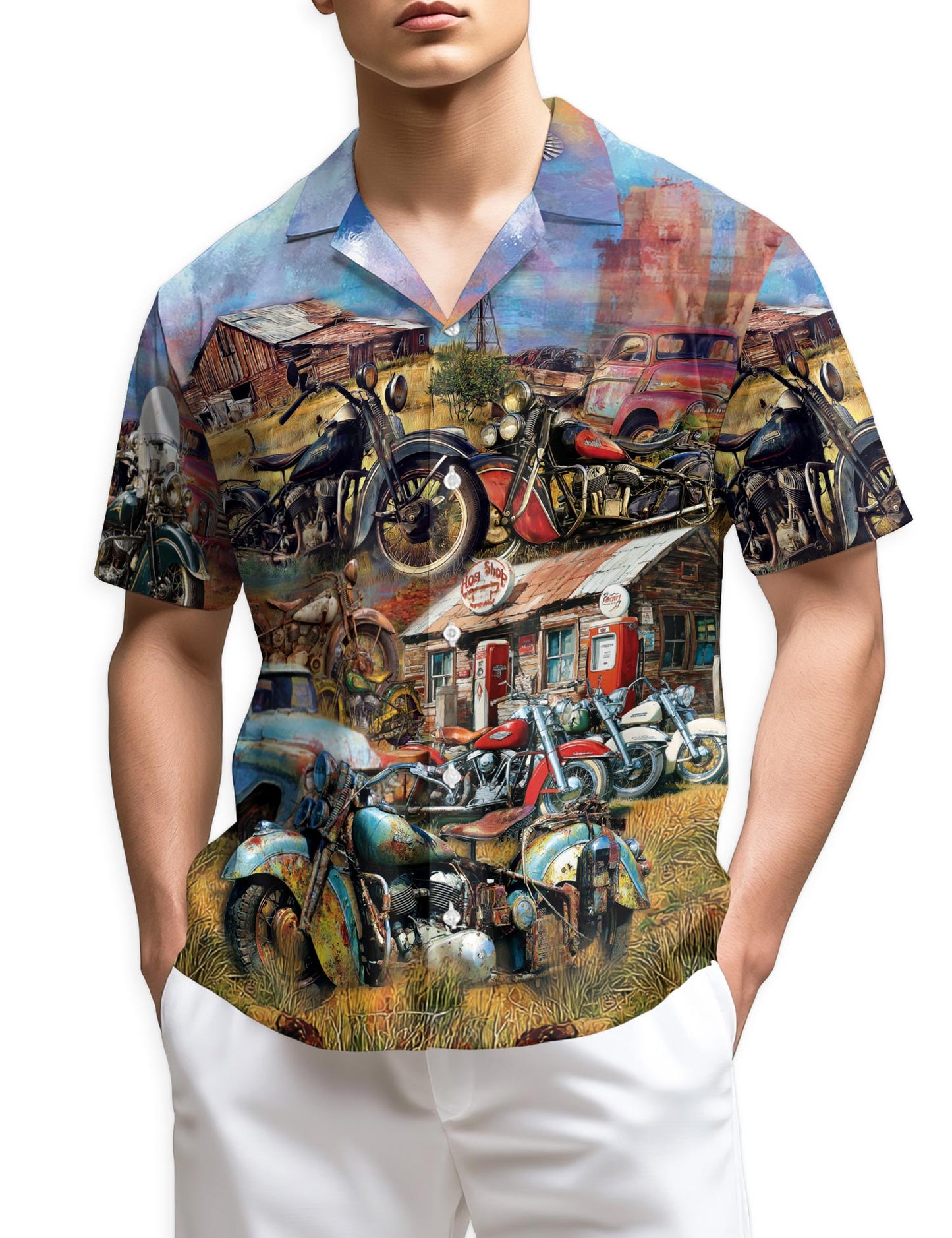 Netecom Vintage Motorcycle Hawaiian Shirt for Men
