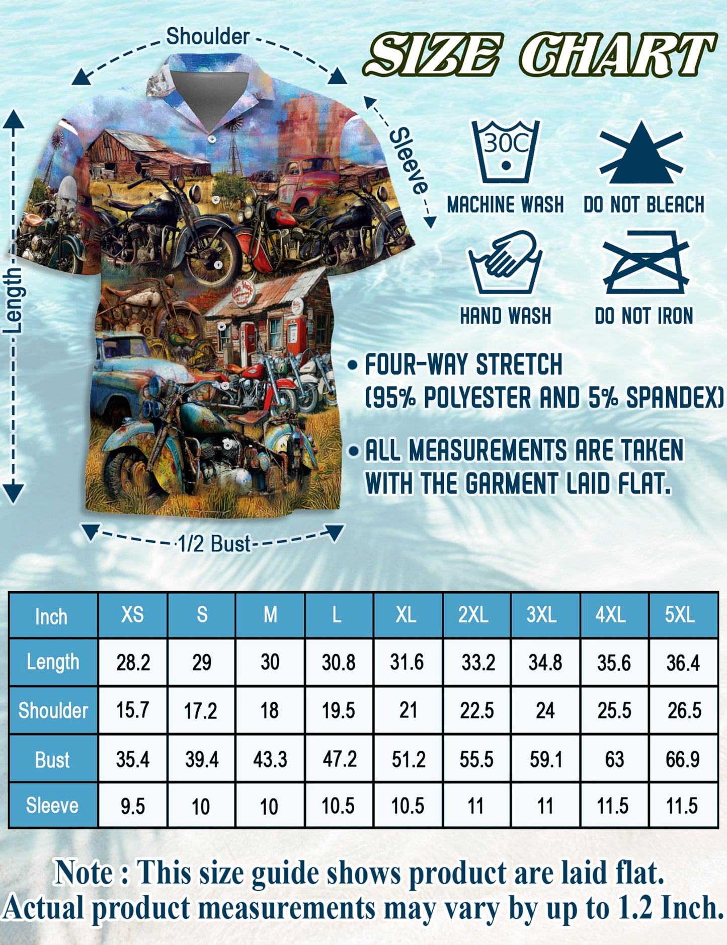 Netecom Vintage Motorcycle Hawaiian Shirt for Men Women, Retro Style, Button Down Summer Beach Short Sleeve, S-5XL