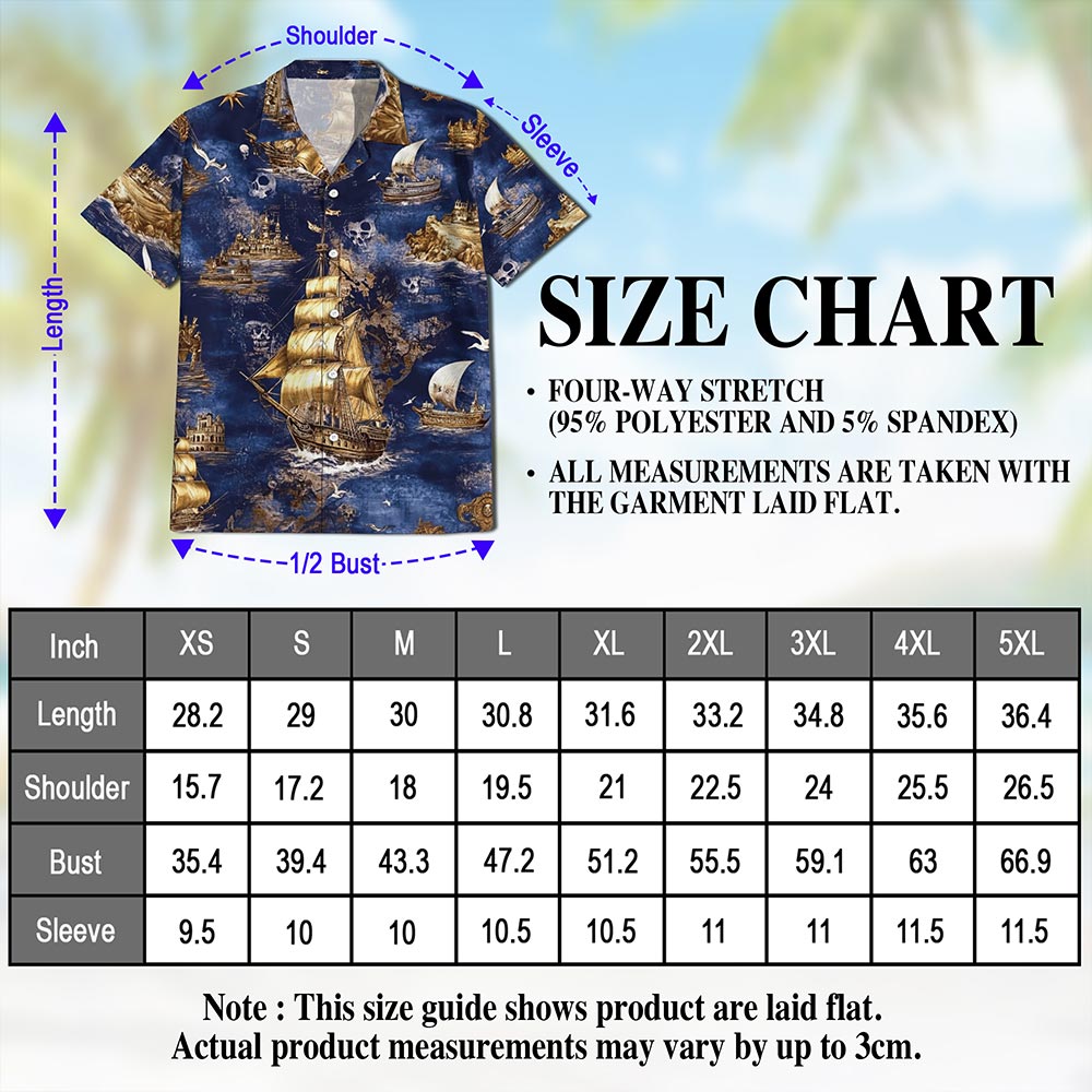 Netecom Vintage Pirate Ship Hawaiian Shirt for Men, Sailor Gift, Nautical Boat Captain Button Down Summer Beach Shirt, S-5XL