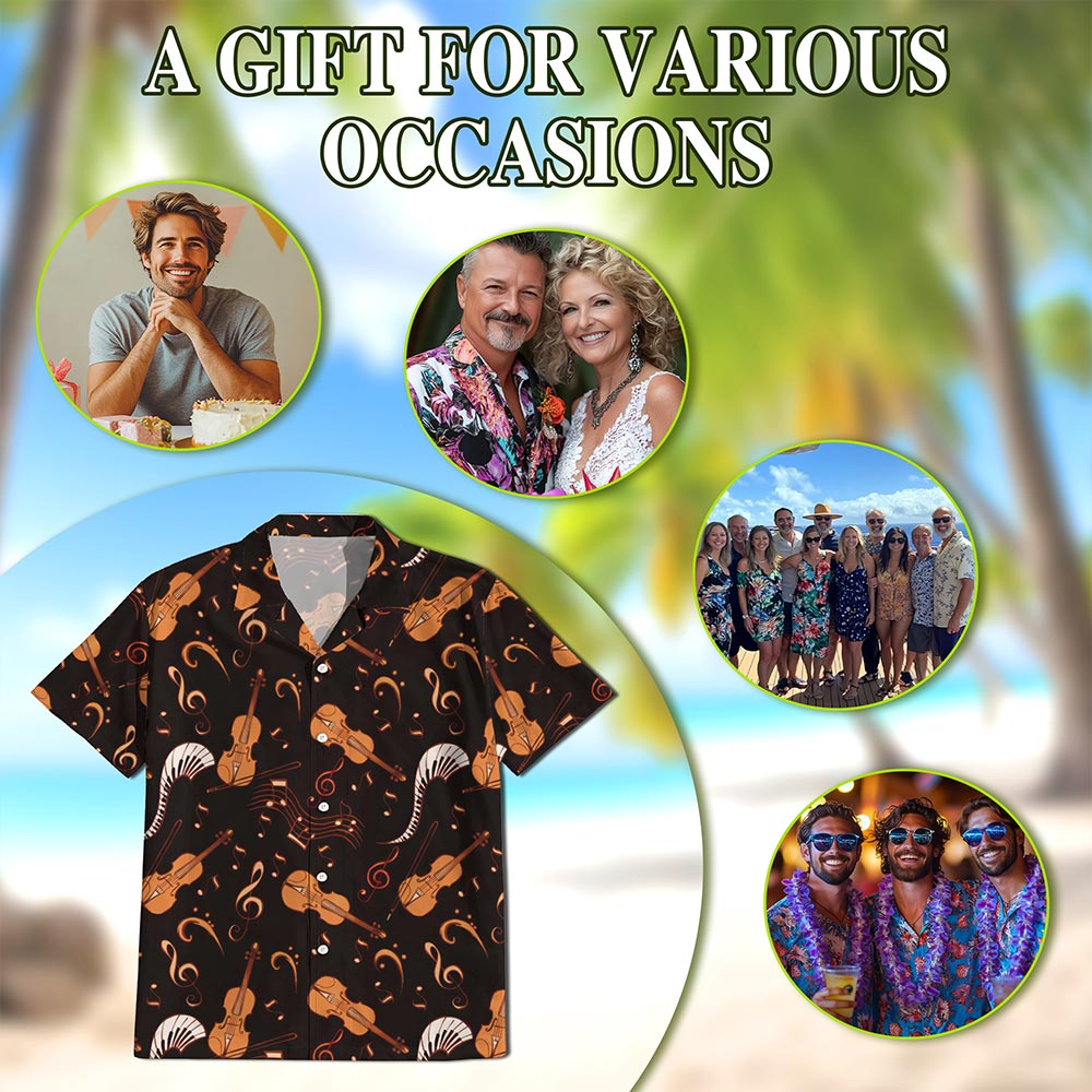 Netecom Vintage Violin Hawaiian Shirt for Men, Music Lovers, Violinist Gifts, Button Down Summer Beach Short Sleeve, S-5XL