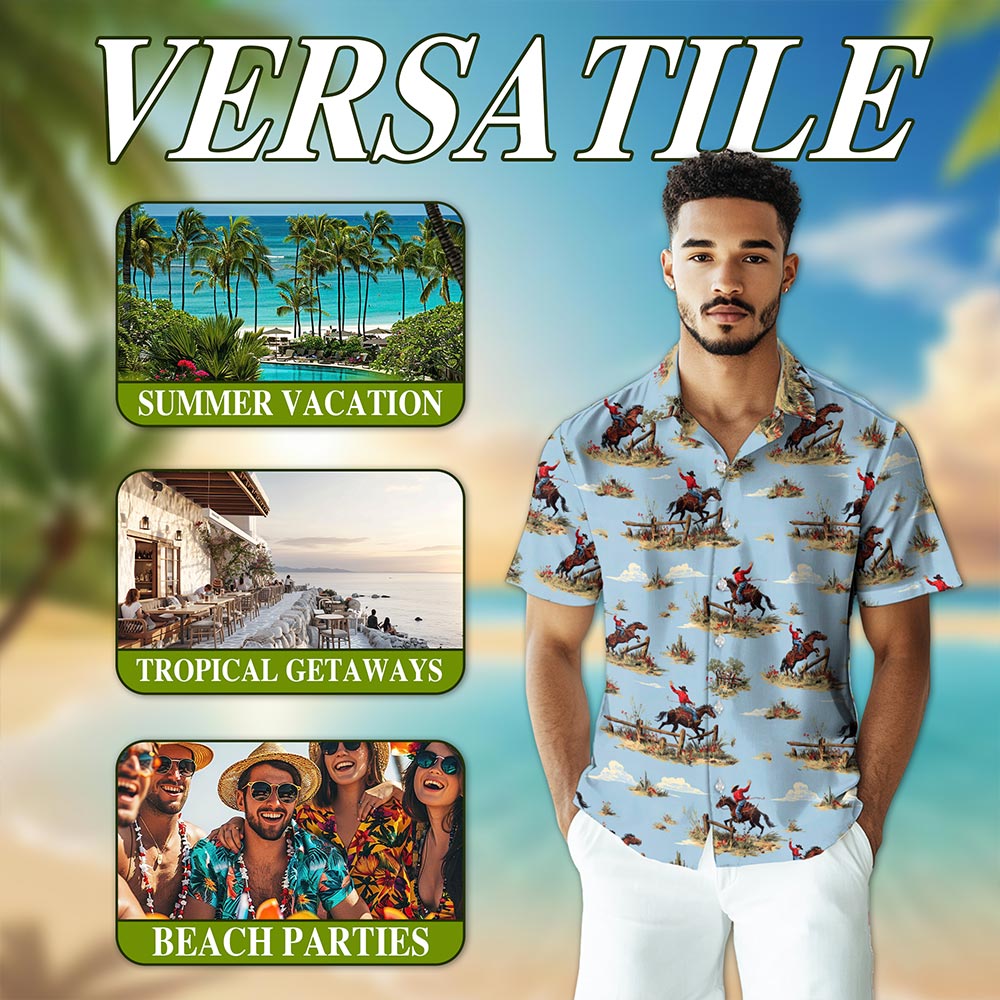 Netecom Vintage Western Cowboy Hawaiian Shirt for Men, Wild Horses Riding Button Down Summer Beach Short Sleeve Shirts, S-5XL