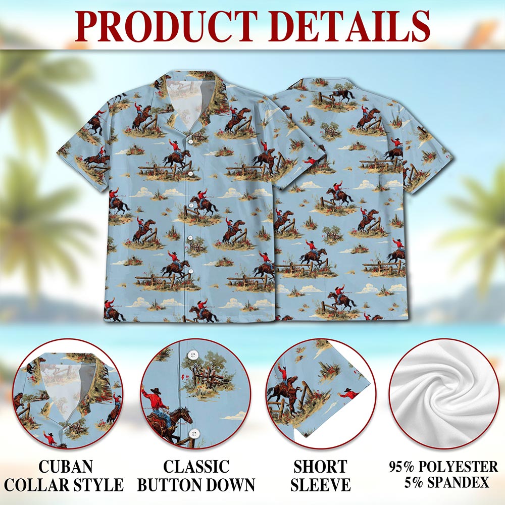 Netecom Vintage Western Cowboy Hawaiian Shirt for Men, Wild Horses Riding Button Down Summer Beach Short Sleeve Shirts, S-5XL
