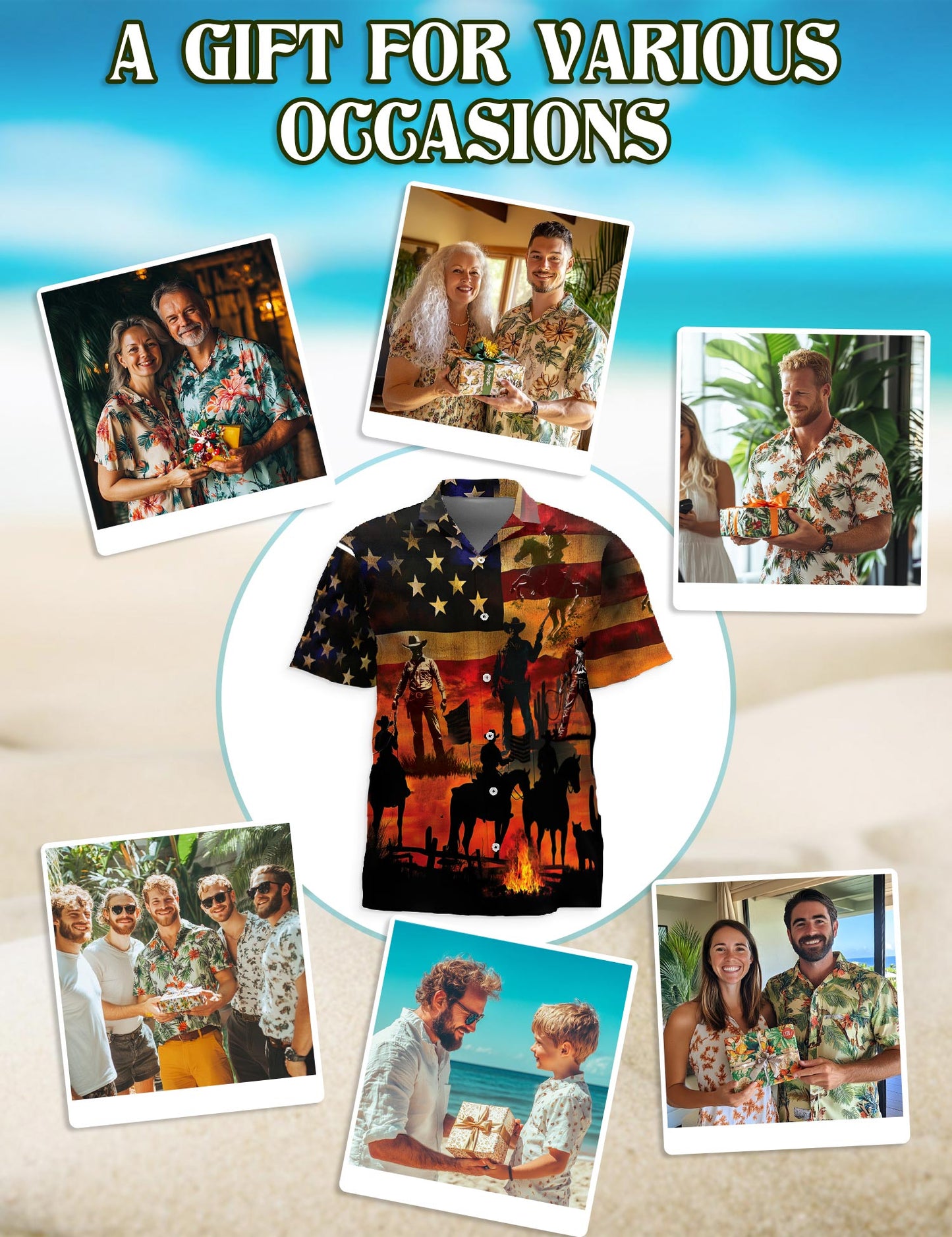 Netecom Vintage Western Cowboy Sunset Hawaiian Shirt for Men, Wild Horses Button Down Summer Beach Short Sleeve, Sizes S-5XL