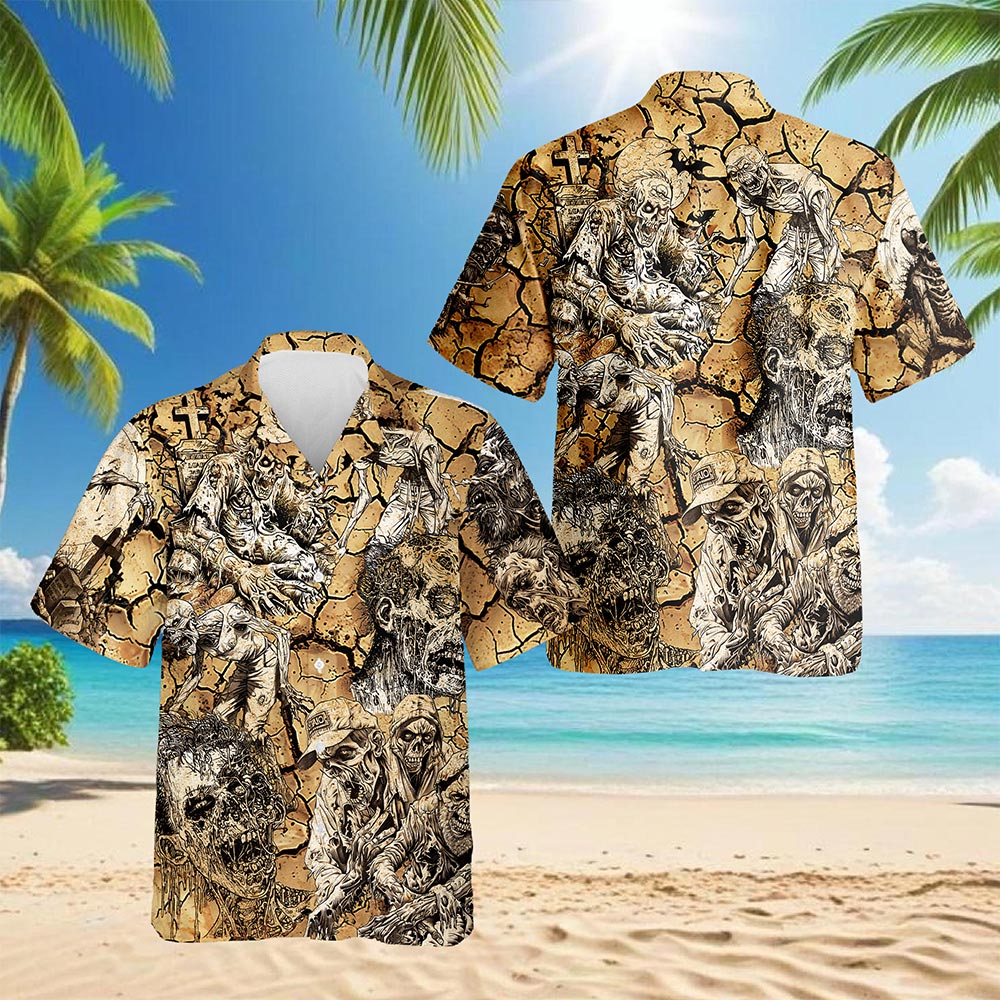 Netecom Vintage Zombie Hawaiian Shirt for Men, Zombies Lover Gifts, Horror Summer Beach Button Down Short Sleeve Shirts, S-5XL