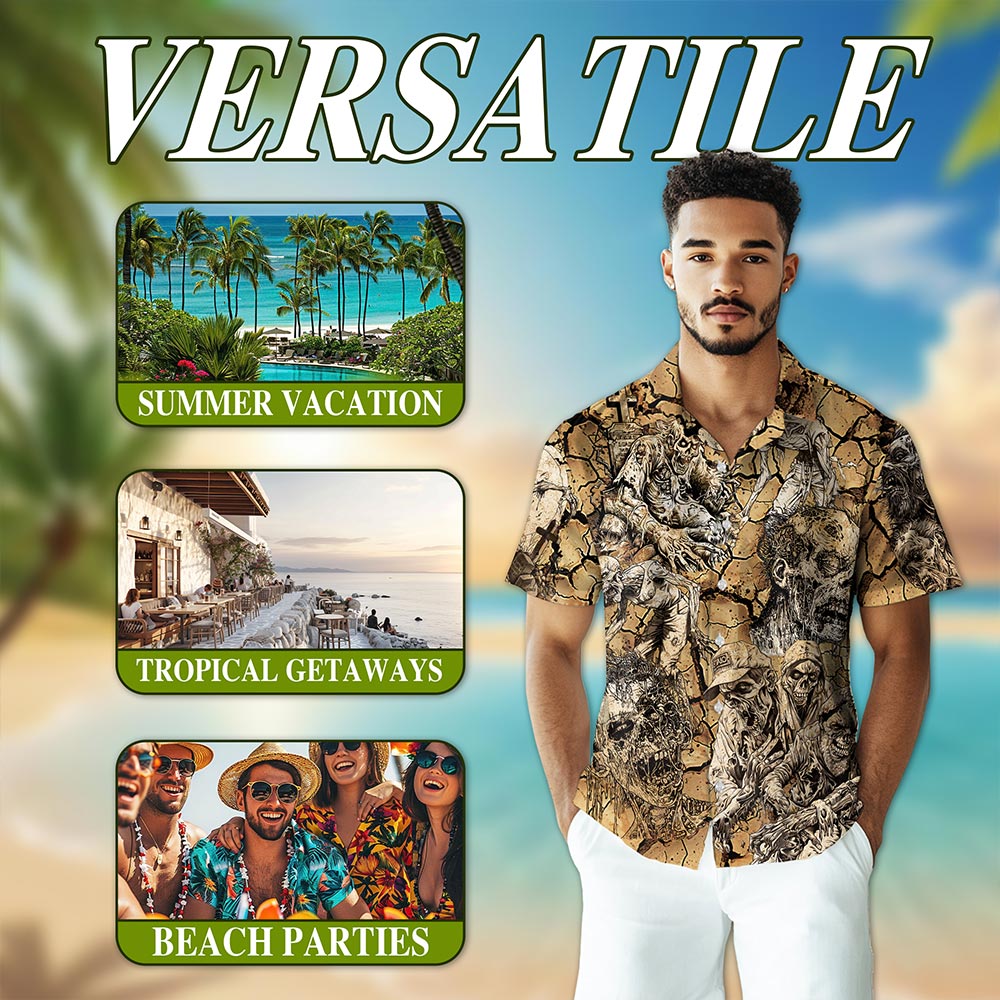 Netecom Vintage Zombie Hawaiian Shirt for Men, Zombies Lover Gifts, Horror Summer Beach Button Down Short Sleeve Shirts, S-5XL