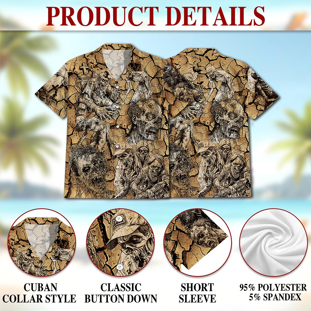 Netecom Vintage Zombie Hawaiian Shirt for Men, Zombies Lover Gifts, Horror Summer Beach Button Down Short Sleeve Shirts, S-5XL