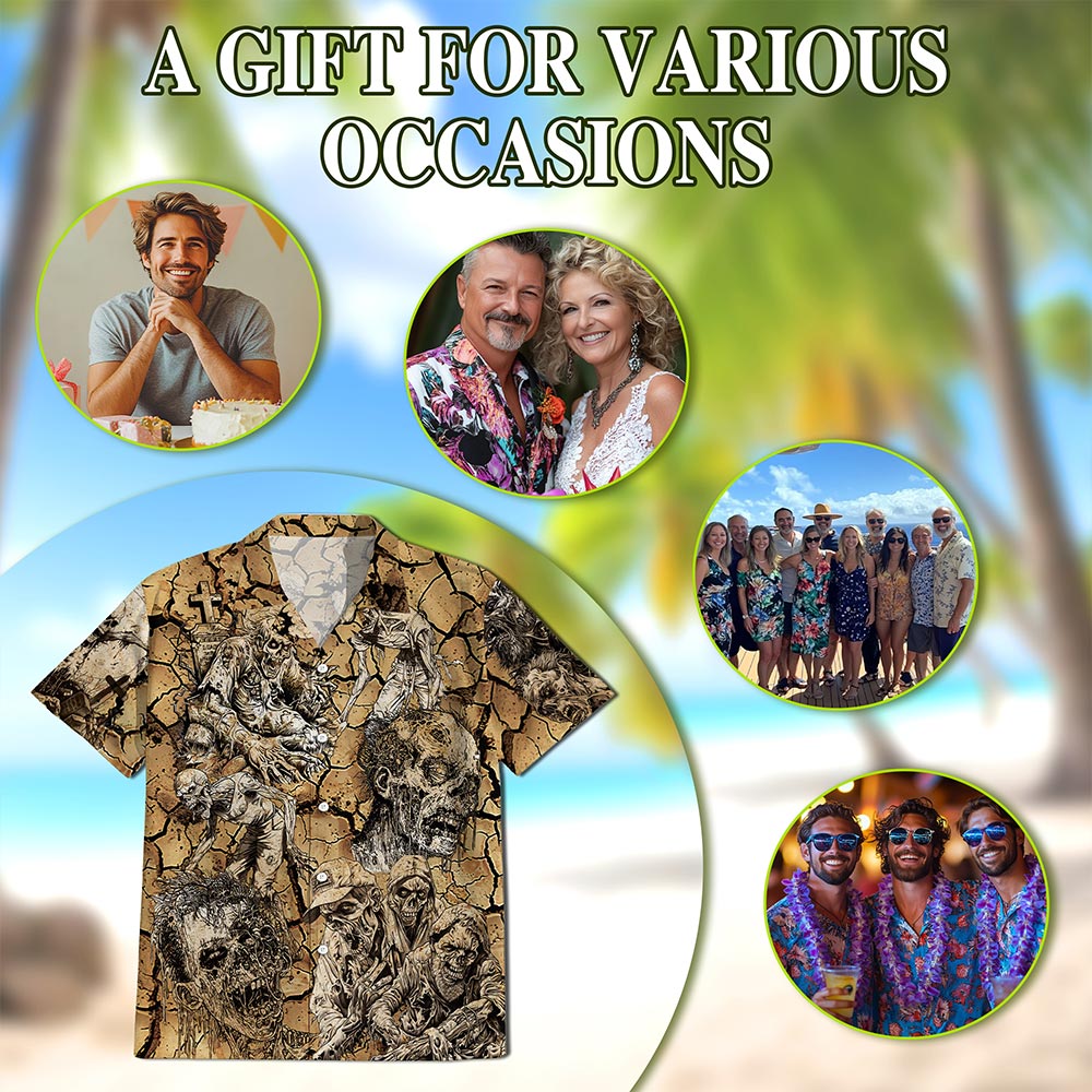 Netecom Vintage Zombie Hawaiian Shirt for Men, Zombies Lover Gifts, Horror Summer Beach Button Down Short Sleeve Shirts, S-5XL
