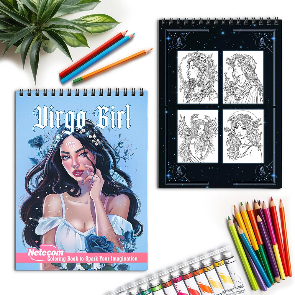 Netecom Virgo Girl Spiral Coloring Book for Adults
