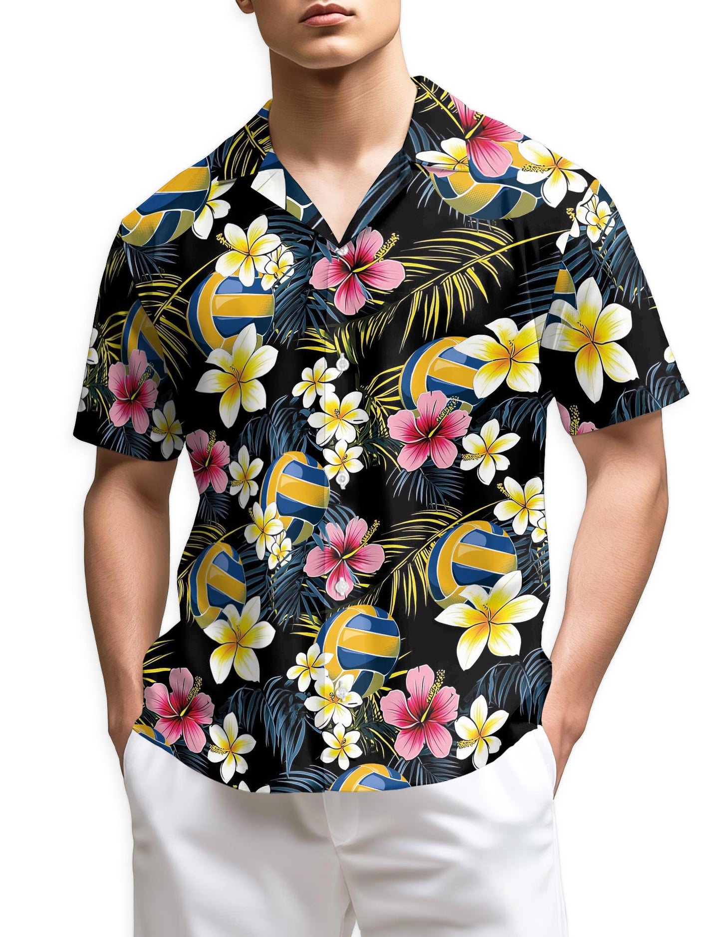 Netecom Volleyball Flower Hawaiian Shirt for Men