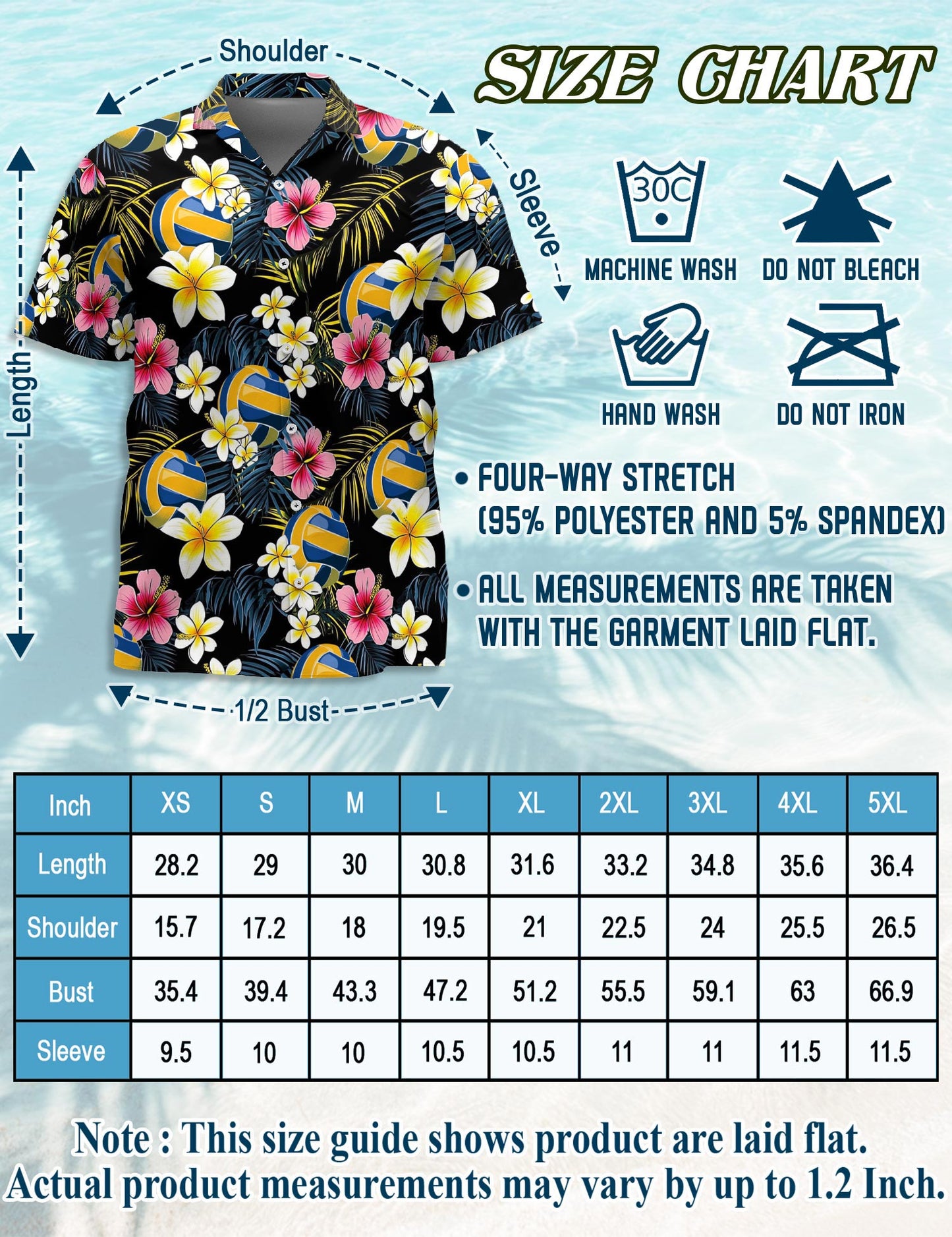 Netecom Volleyball Flower Hawaiian Shirt for Men, Tropical Style, Button Down Summer Beach Short Sleeve, Sizes S-5XL