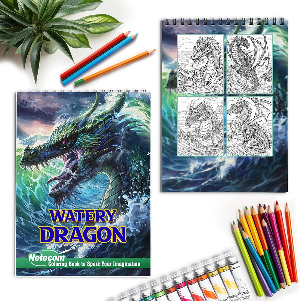 Netecom Watery Dragon Spiral Coloring Book for Adults