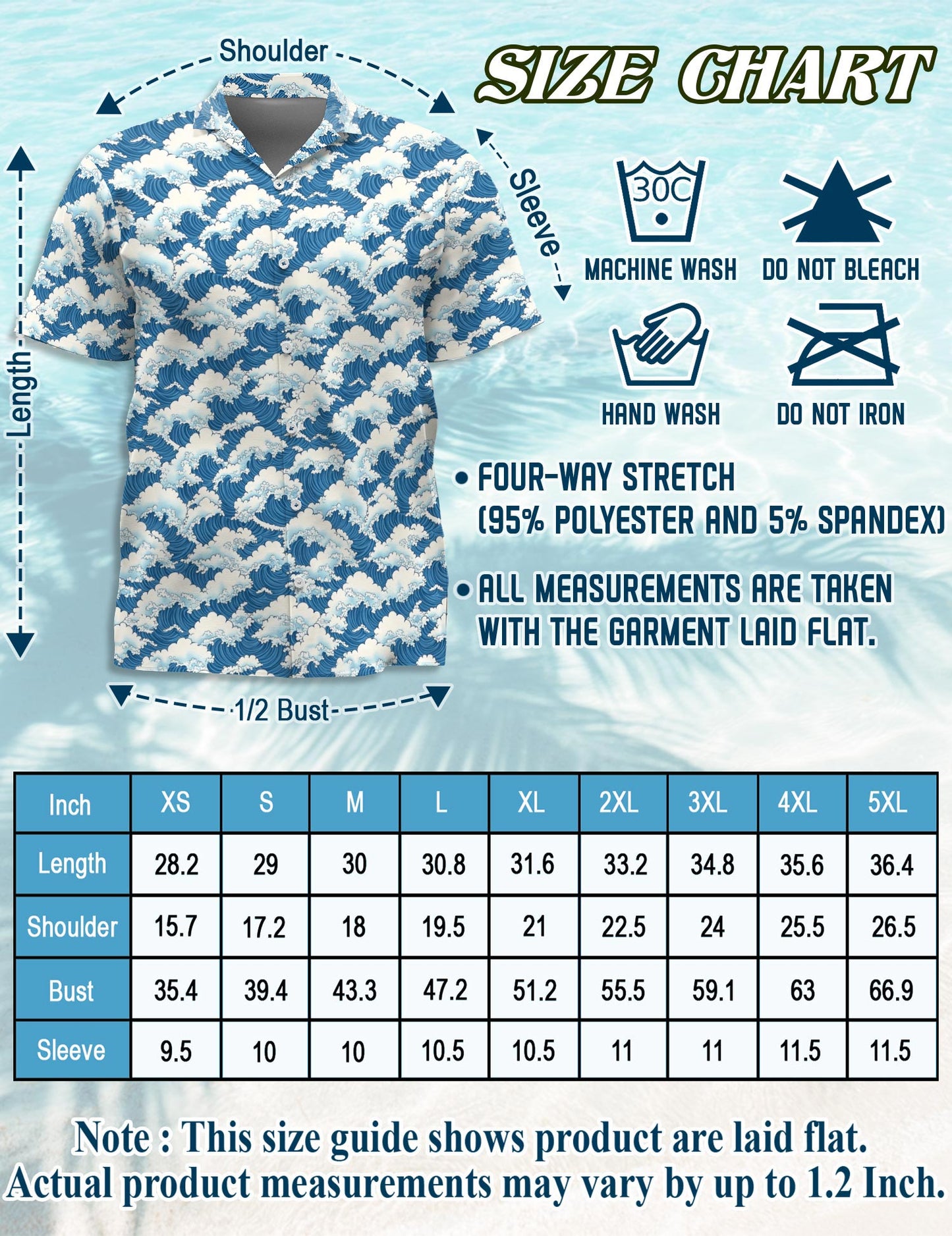 Netecom Wave Japan Style Hawaiian Shirt for Men, Button Down Summer Beach Short Sleeve, S-5XL