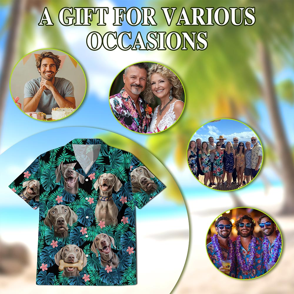 Netecom Weimaraner Dog Hawaiian Shirt for Men, Tropical Style, Button Down Summer Beach Short Sleeve, S-5XL
