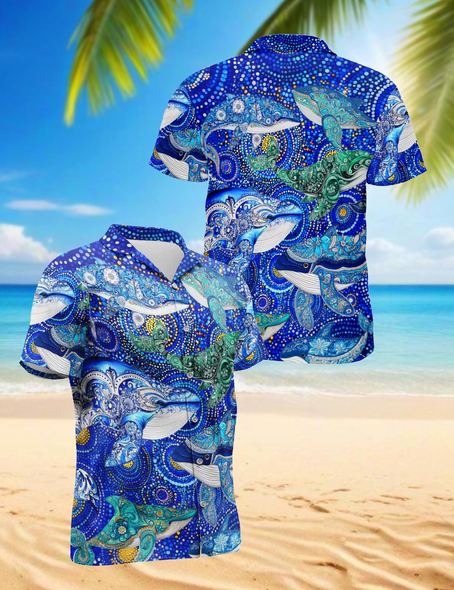 Netecom Whale Hawaiian Shirt for Men, Ocean Style, Button Down Summer Beach Short Sleeve, S-5XL