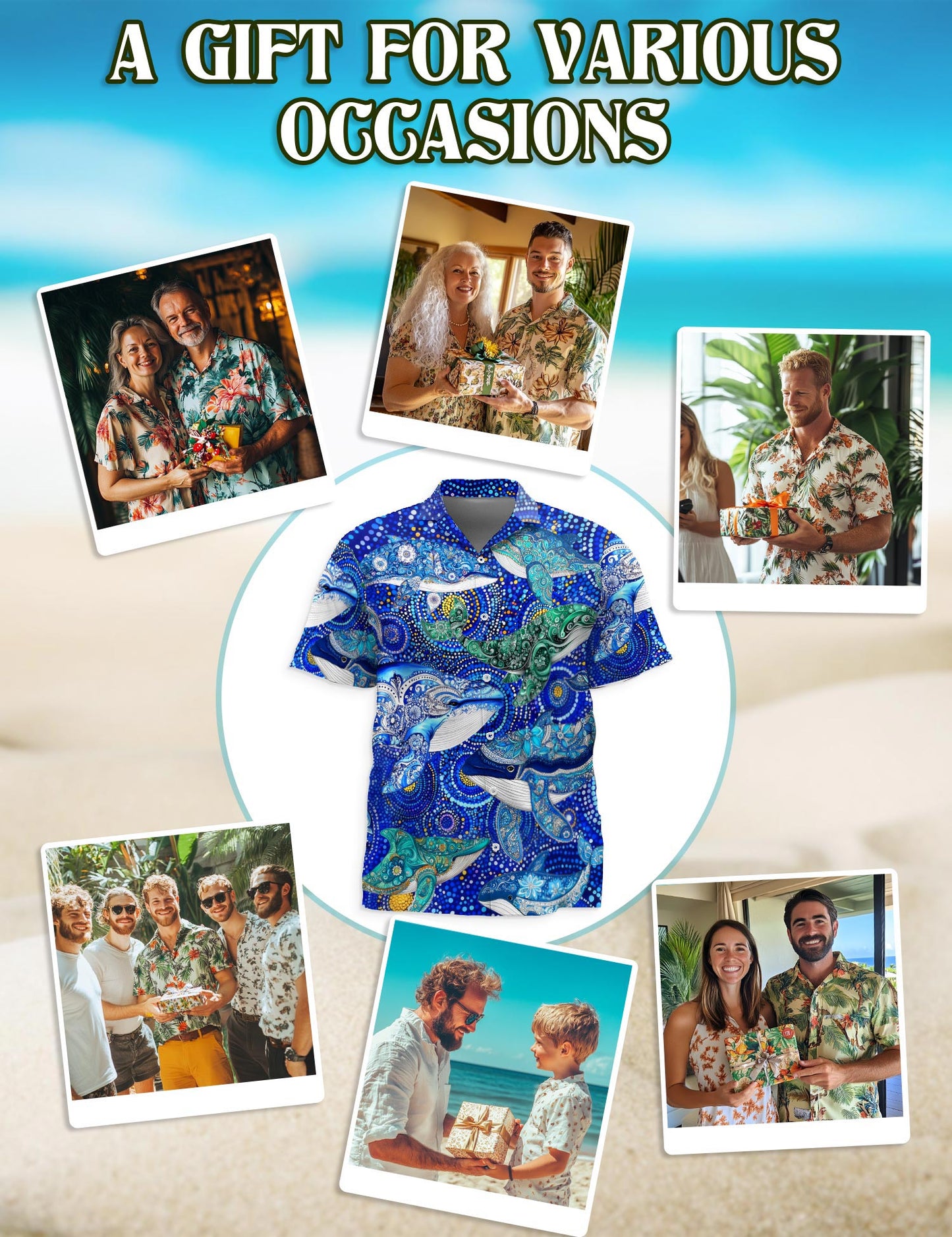 Netecom Whale Hawaiian Shirt for Men, Ocean Style, Button Down Summer Beach Short Sleeve, S-5XL