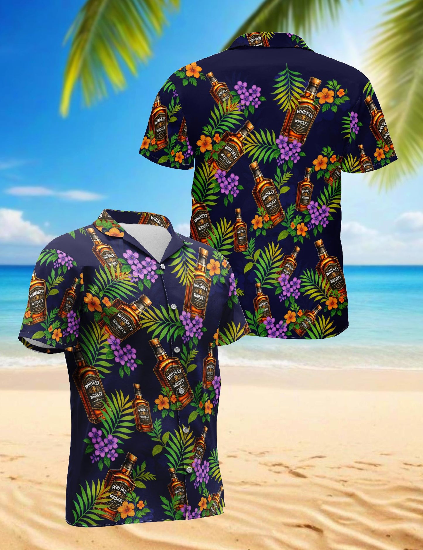 Netecom Whiskey Hawaiian Shirt for Men, Tropical Style, Button Down Summer Beach Short Sleeve, S-5XL