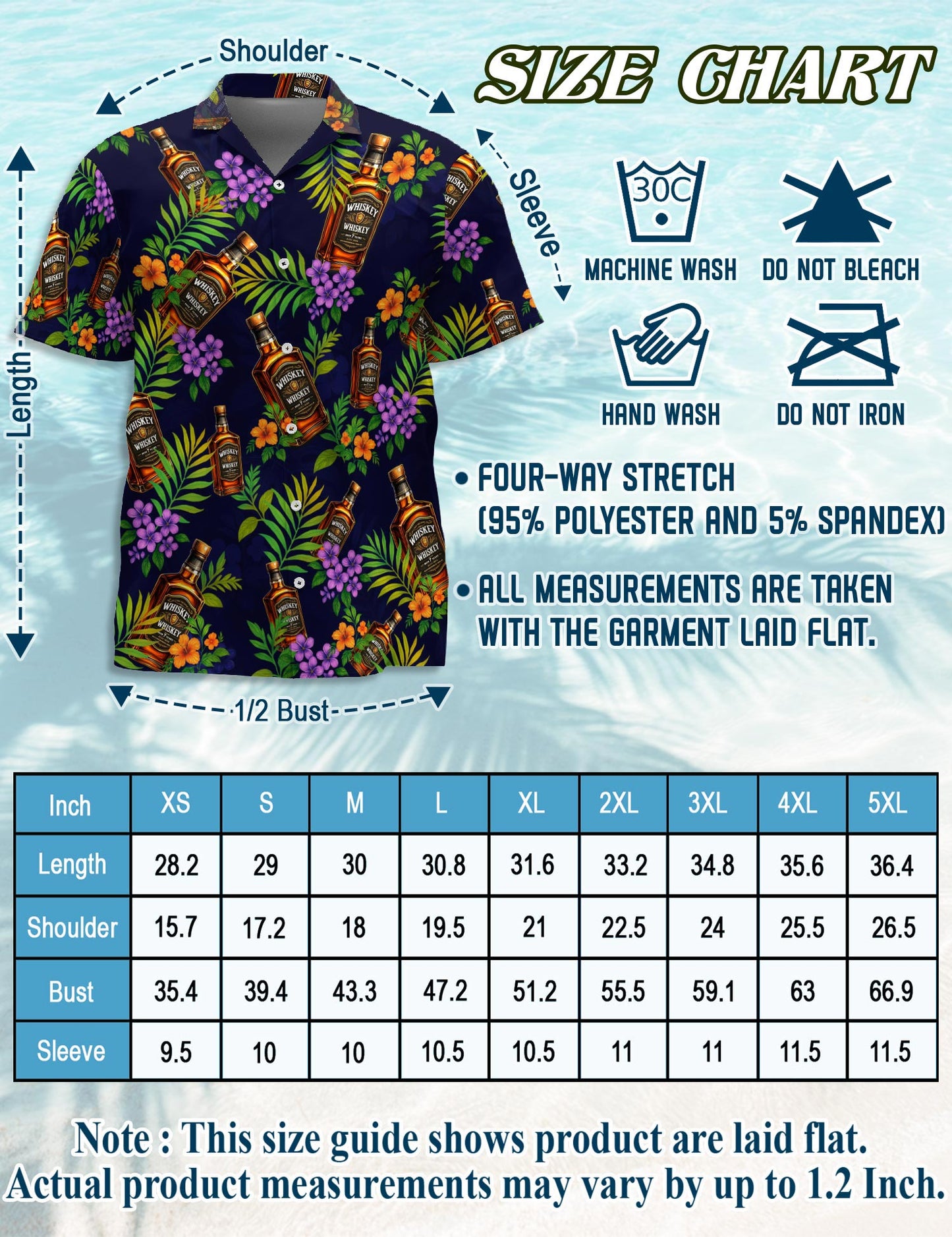 Netecom Whiskey Hawaiian Shirt for Men, Tropical Style, Button Down Summer Beach Short Sleeve, S-5XL