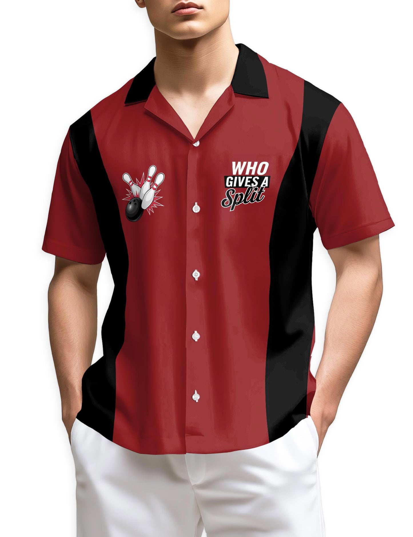 Netecom Who Gives A Split Hawaiian Shirt for Men, Button Down Summer Beach Short Sleeve, Bowling Lover Gift, Sizes S-5XL