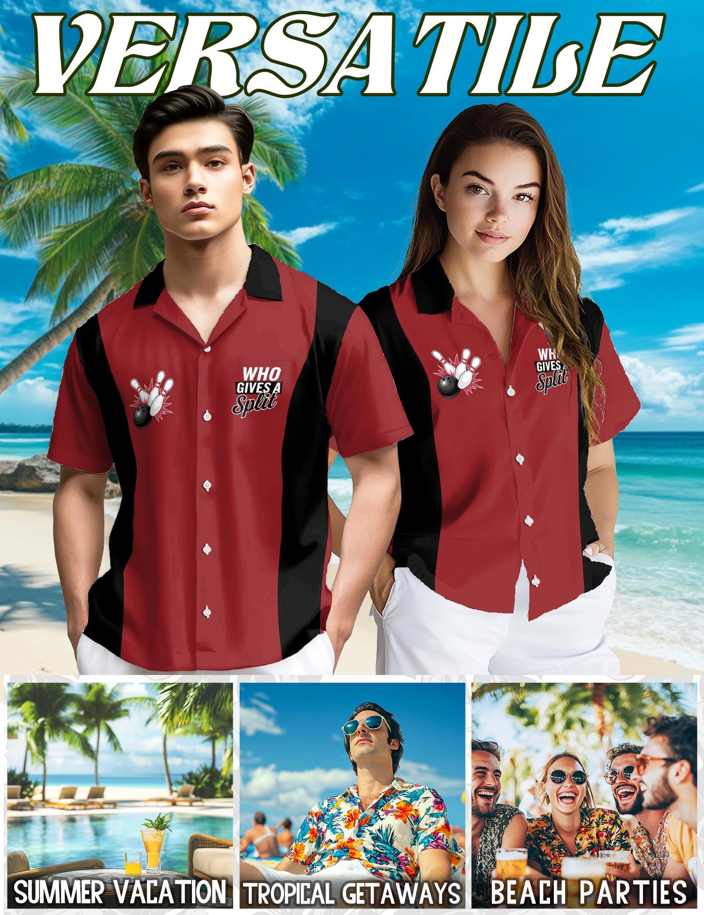 Netecom Who Gives A Split Hawaiian Shirt for Men, Button Down Summer Beach Short Sleeve, Bowling Lover Gift, Sizes S-5XL