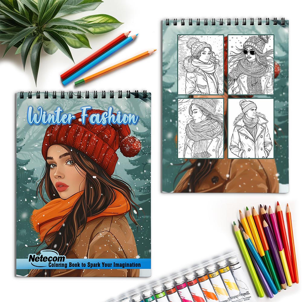 Netecom Winter Fashion Spiral Coloring Book for Adults