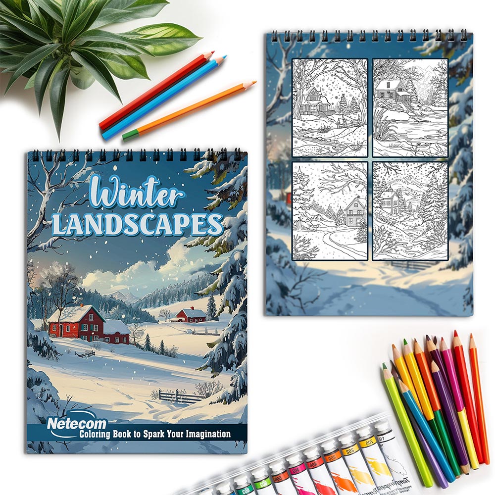 Netecom Winter Landscapes Spiral Coloring Book for Adults