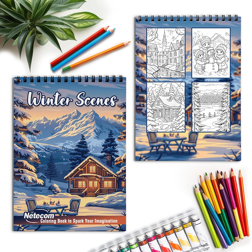 Netecom Winter Scenes Spiral Coloring Book for Adults