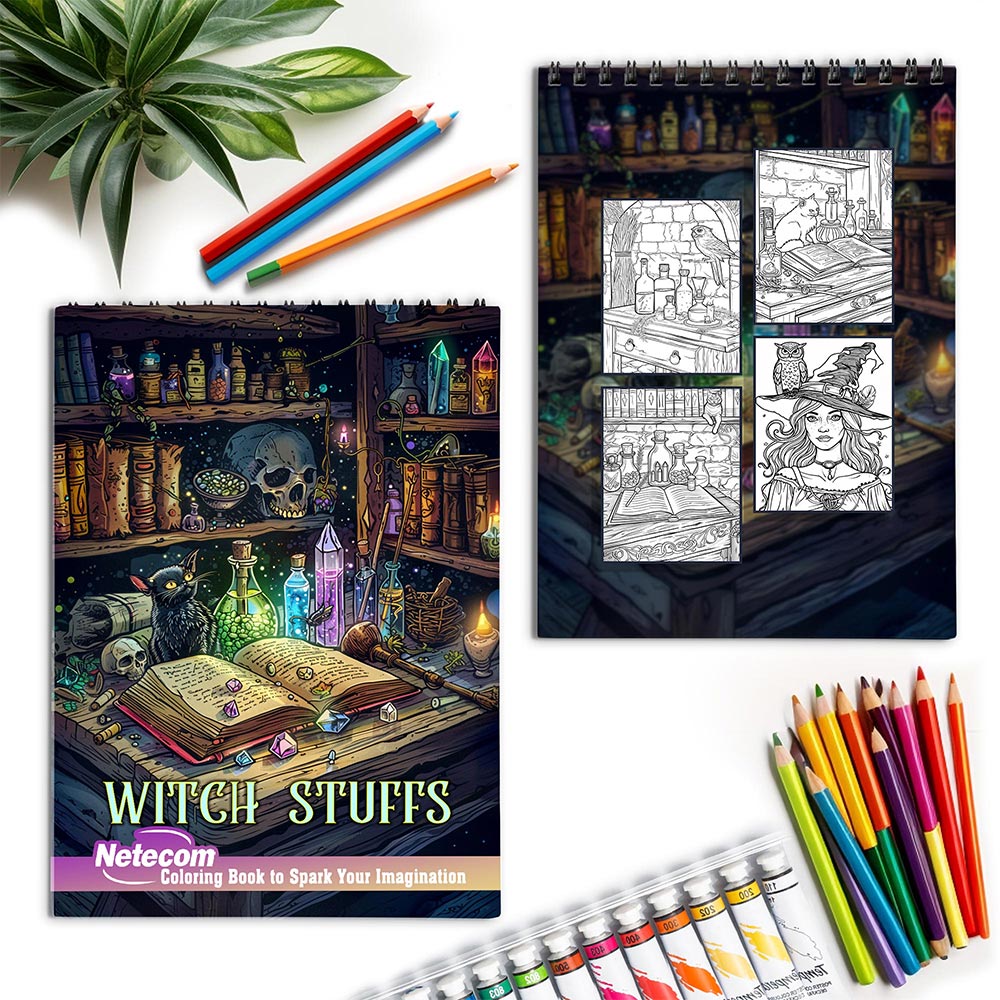 Netecom Witch Stuffs Spiral Coloring Book for Adults