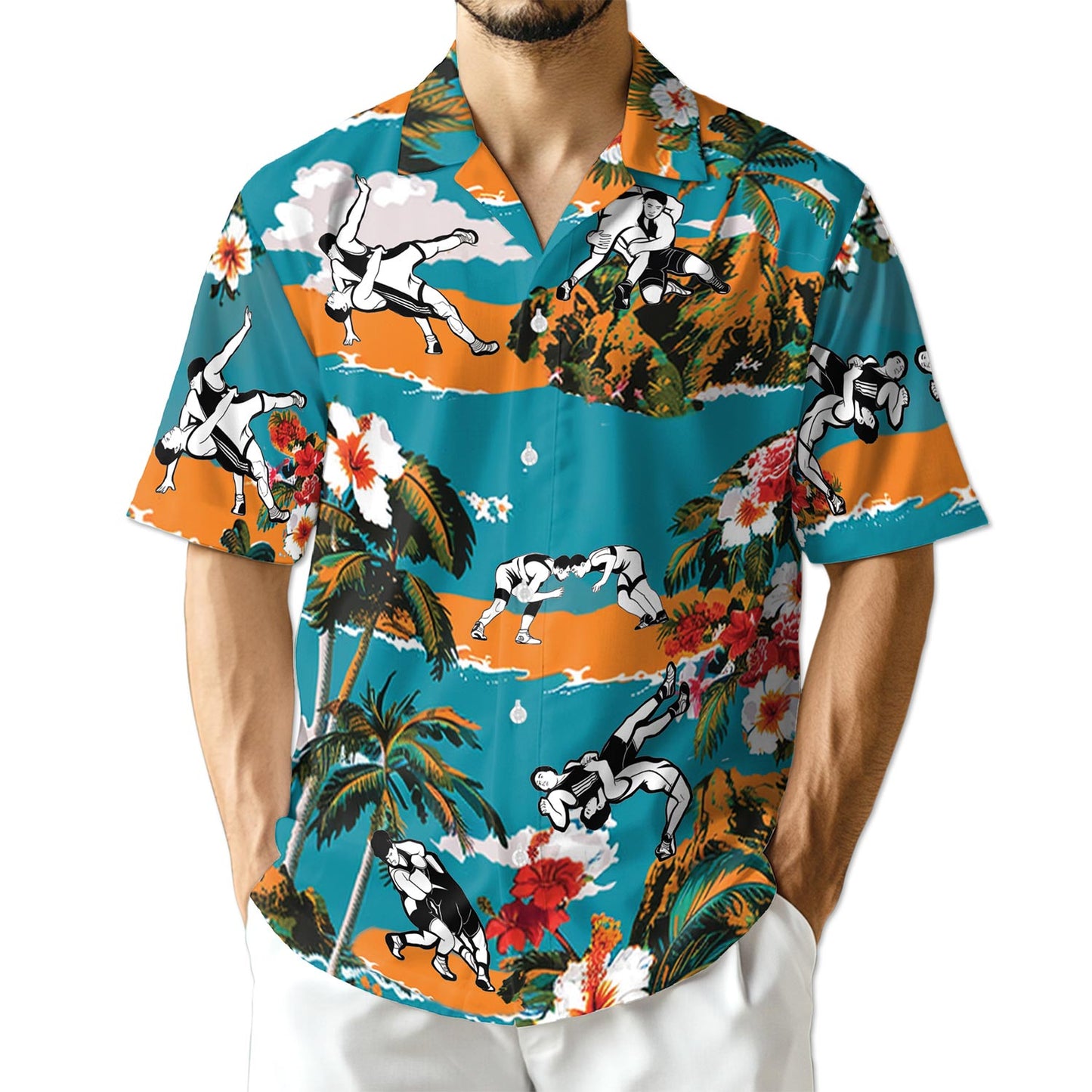 Netecom Wrestling On Beach Tropical Hawaiian Shirt for Men