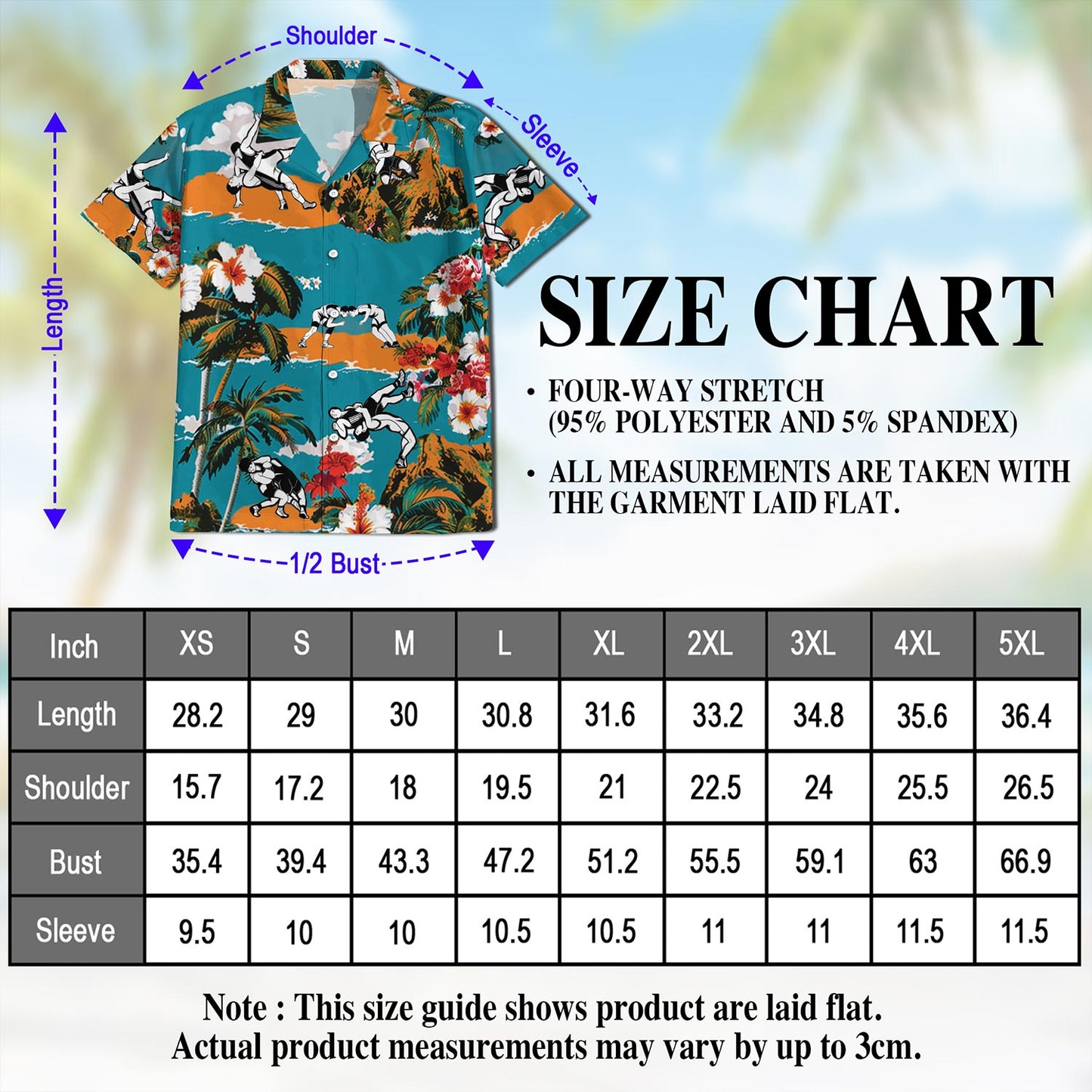 Netecom Wrestling On Beach Tropical Hawaiian Shirt for Men, Button Down Summer Beach Short Sleeve, Tropical Style, Sizes S-5XL