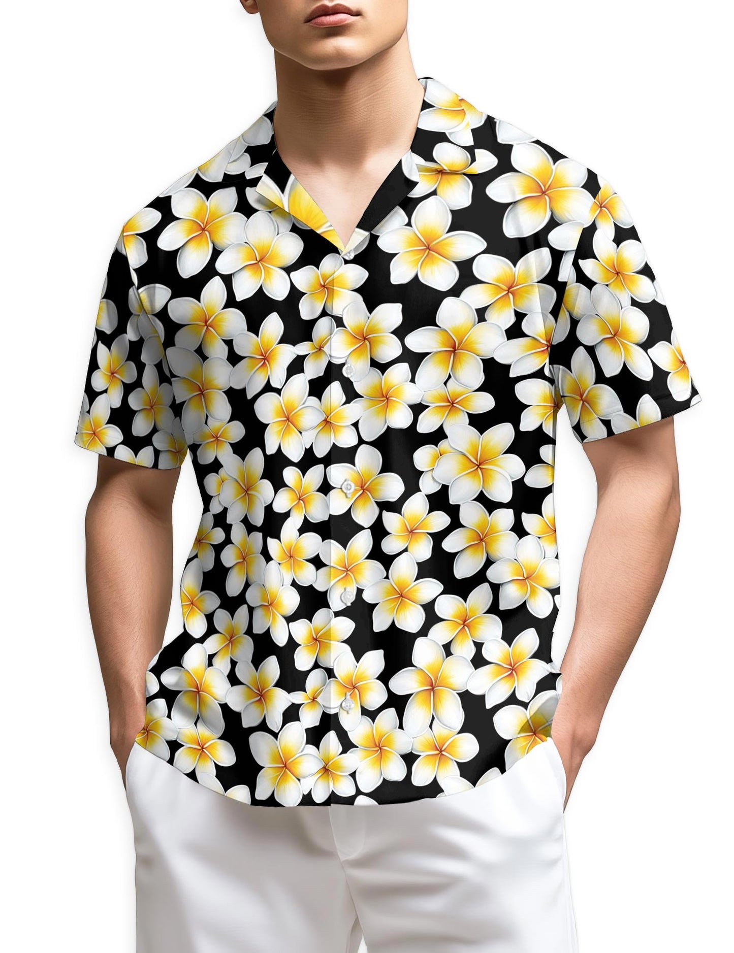 Netecom Yellow Plumeria Hawaiian Shirt for Men