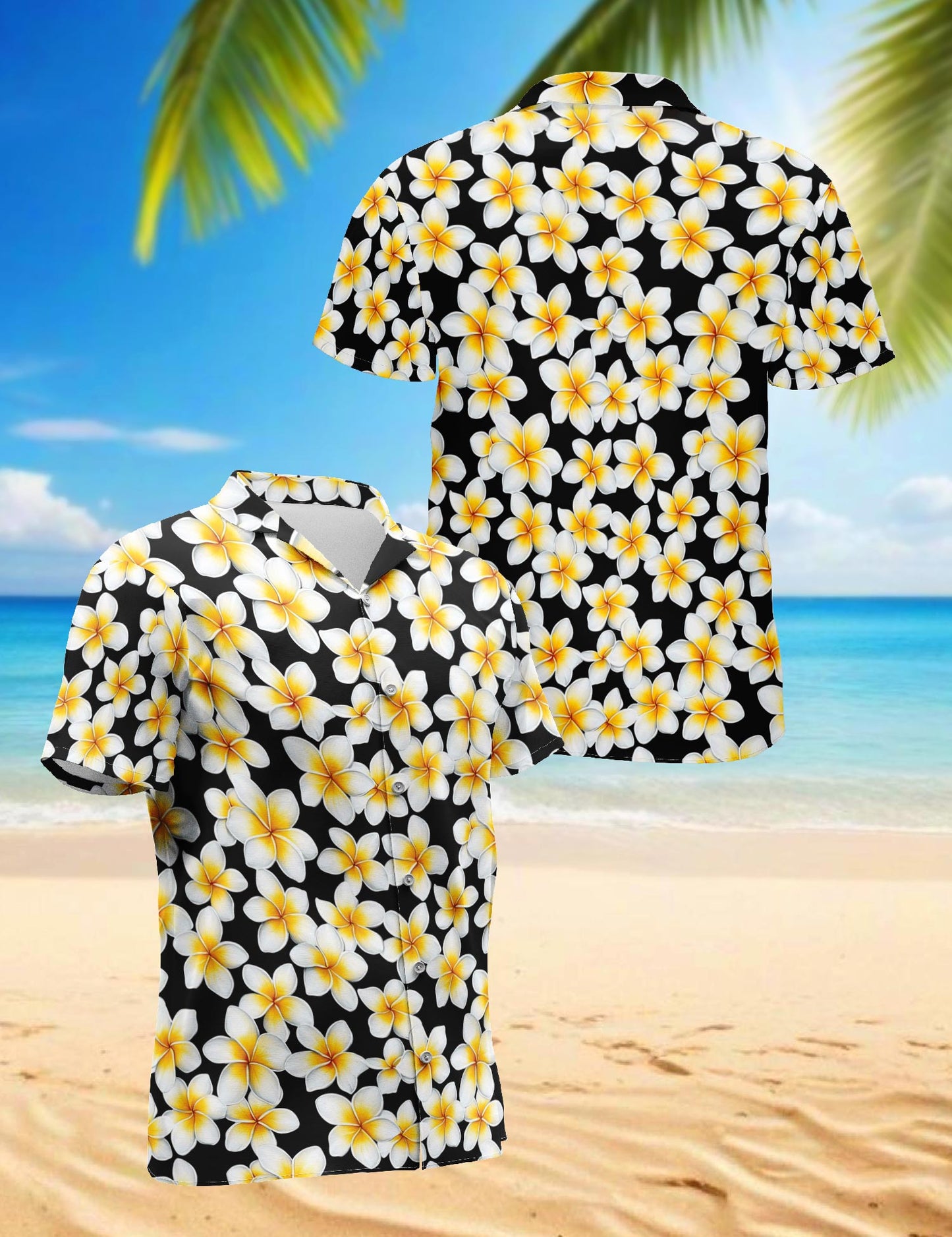 Netecom Yellow Plumeria Hawaiian Shirt for Men, Button Down Summer Beach Short Sleeve, Vintage Style, Sizes S-5XL