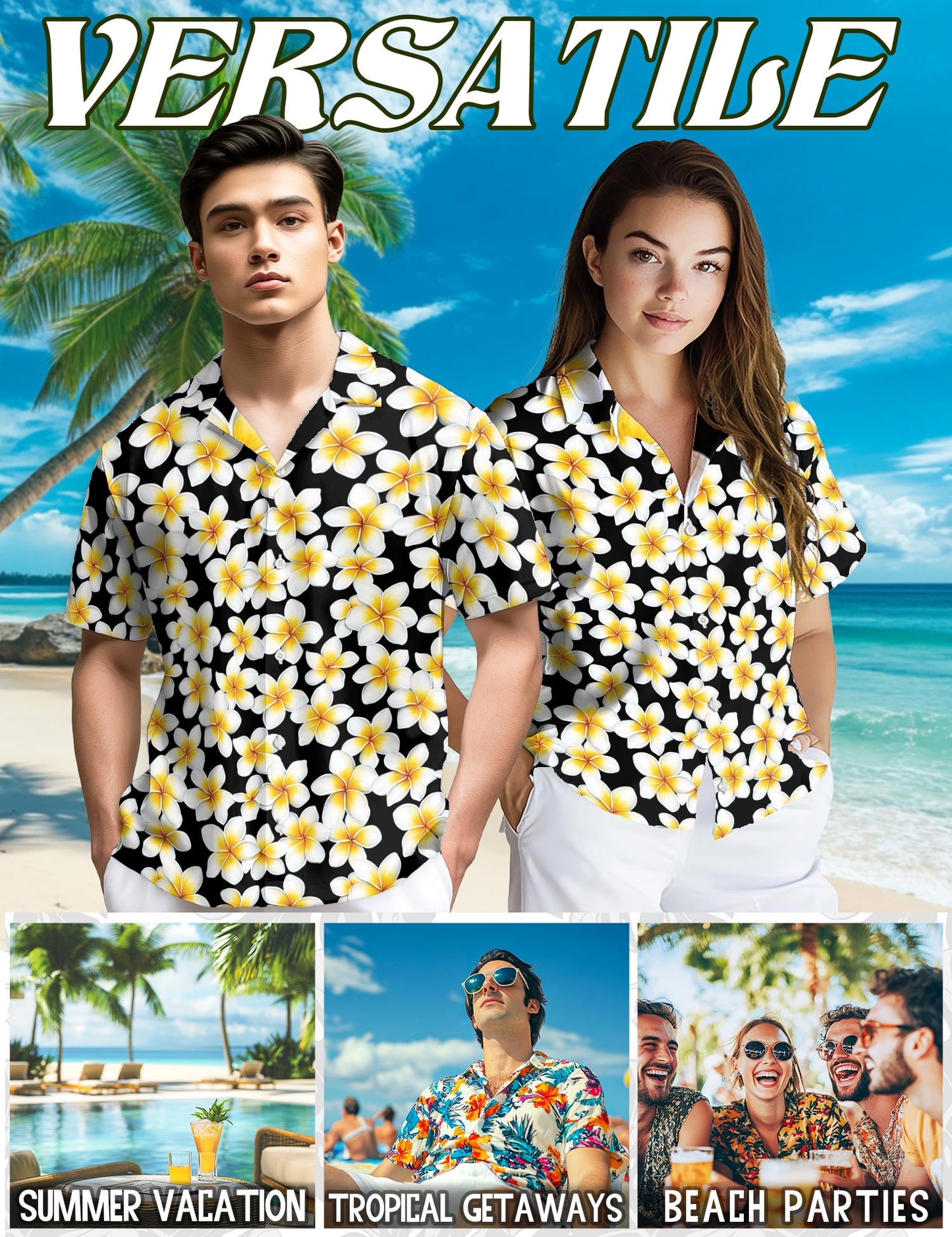Netecom Yellow Plumeria Hawaiian Shirt for Men, Button Down Summer Beach Short Sleeve, Vintage Style, Sizes S-5XL