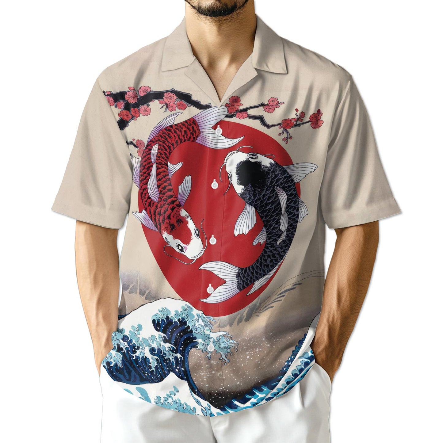 Netecom Yin Yang Koi Fish Hawaiian Shirt for Men