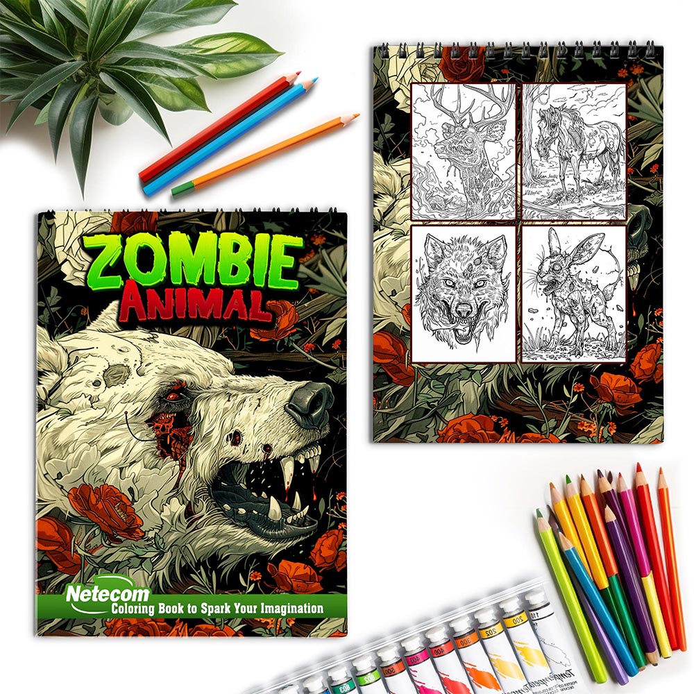 Netecom Zombie Animal Spiral Coloring Book for Adults