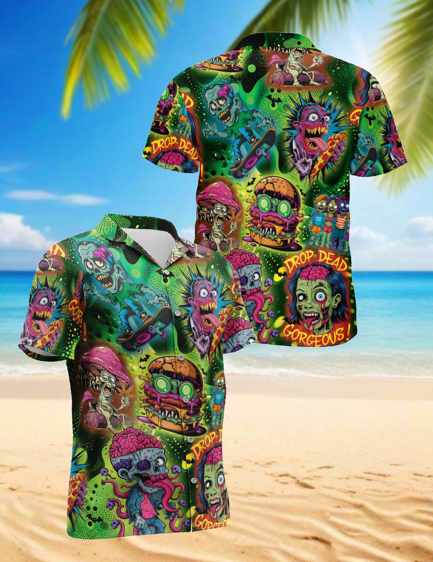 Netecom Zombie Hawaiian Shirt for Men, Funny Style, Button Down Summer Beach Short Sleeve, S-5XL