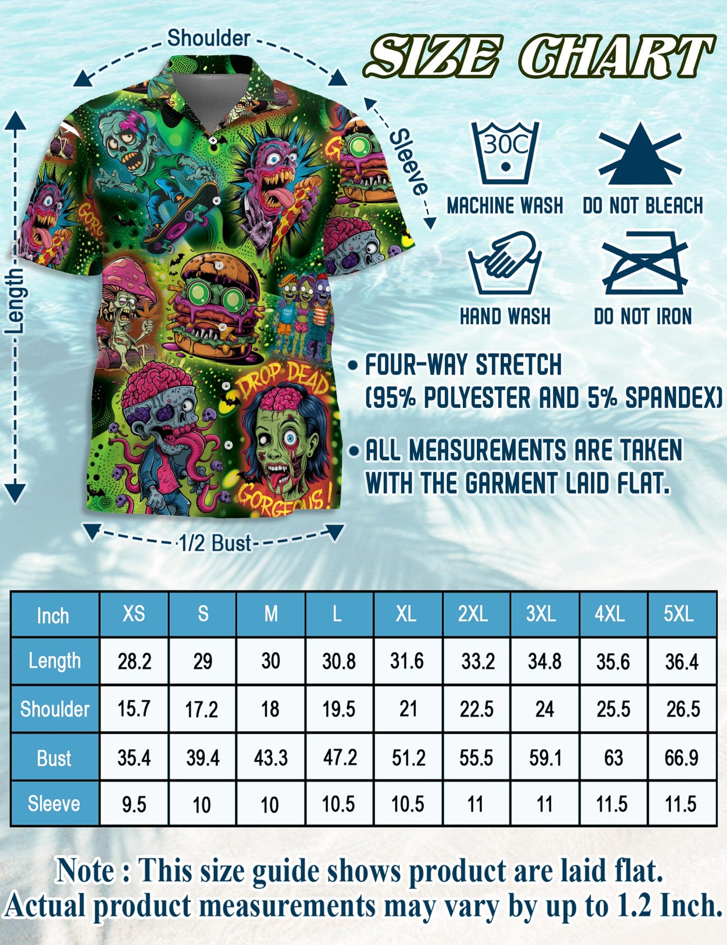 Netecom Zombie Hawaiian Shirt for Men, Funny Style, Button Down Summer Beach Short Sleeve, S-5XL