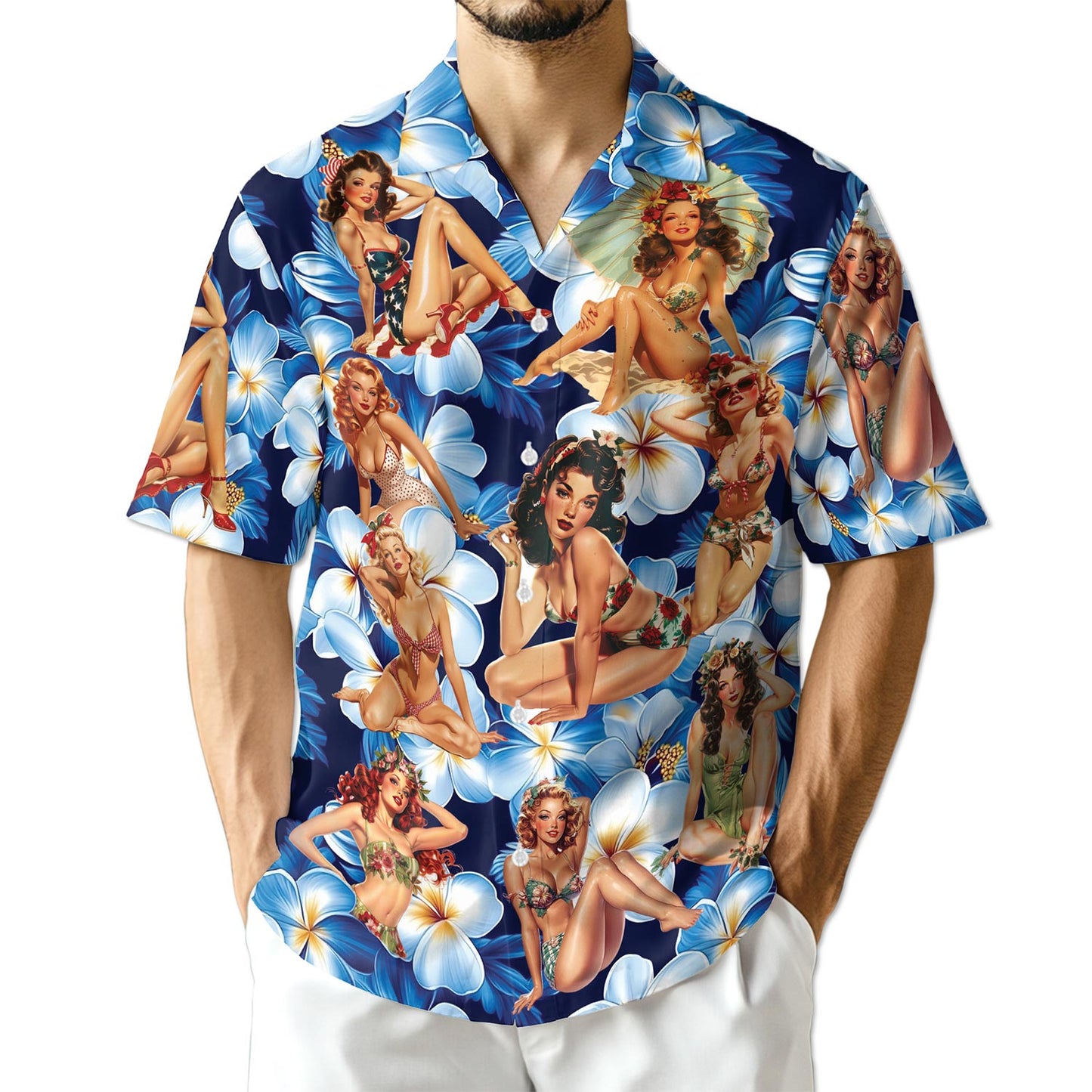 Netecom Tropical Pinup Girl Hawaiian Shirt for Men