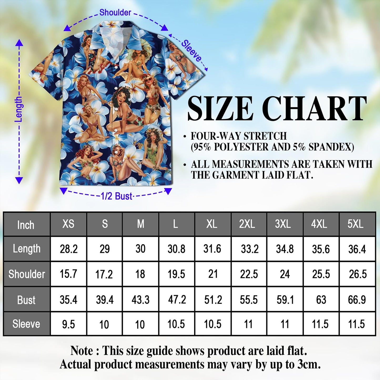 Netecom Tropical Pinup Girl Hawaiian Shirt for Men, Button Down Summer Beach Short Sleeve, S-5XL