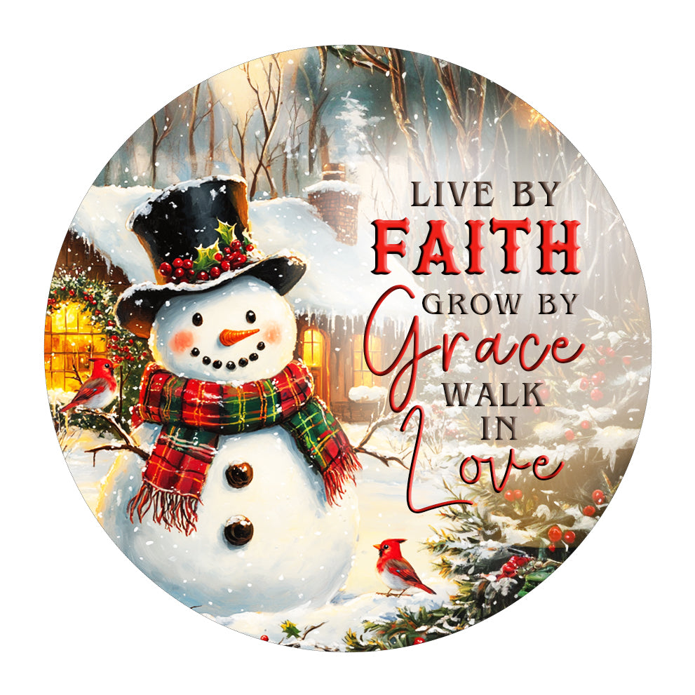 Netecom Cozy Snowman Christmas Ornament, Live by Faith Grow by Grace Walk in Love Ceramic Ornament for Xmas Tree Hanging Decorations Gift, Religious Gifts for Christian, Holiday Party Present