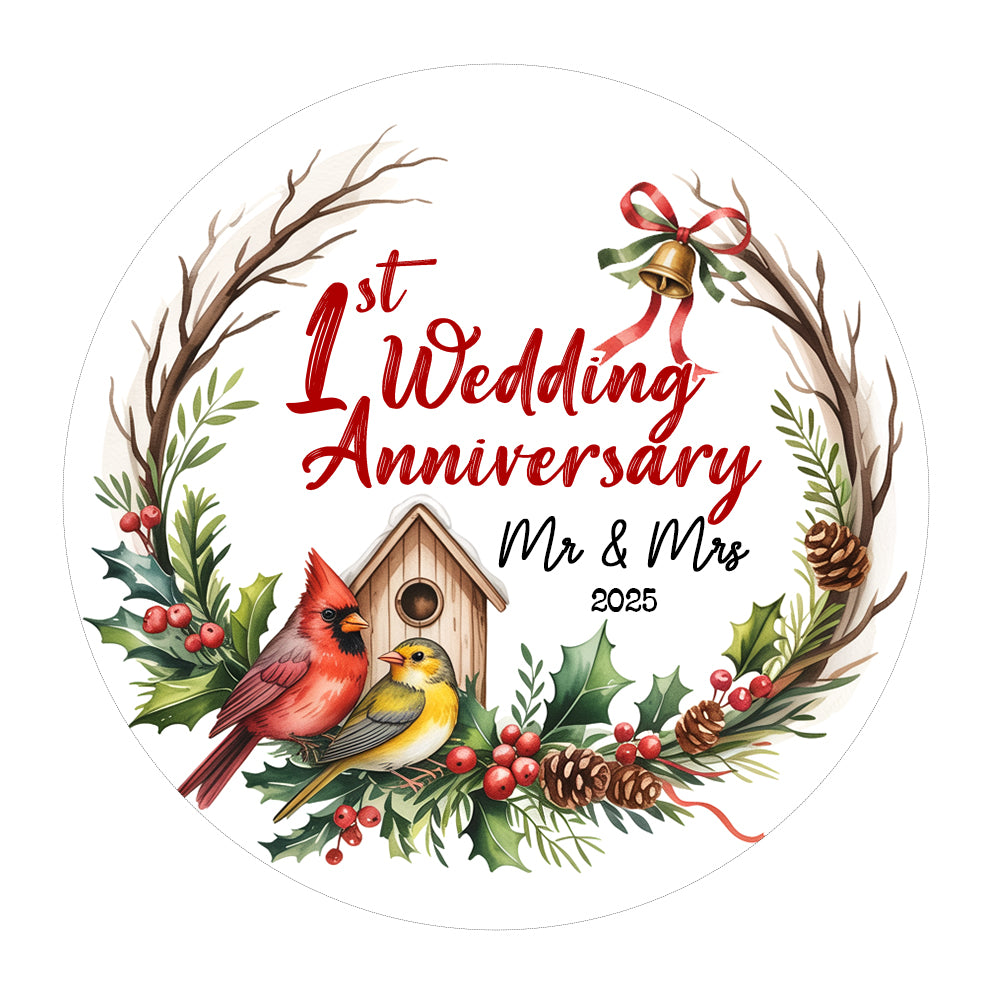 Netecom 1st Wedding Anniversary Christmas Ornament 2025, 1 Year as Mr & Mrs Red Cardinal Ceramic Ornament for Xmas Tree Hanging Decorations Gift, Gifts for Couple Husband Wife, Holiday Present