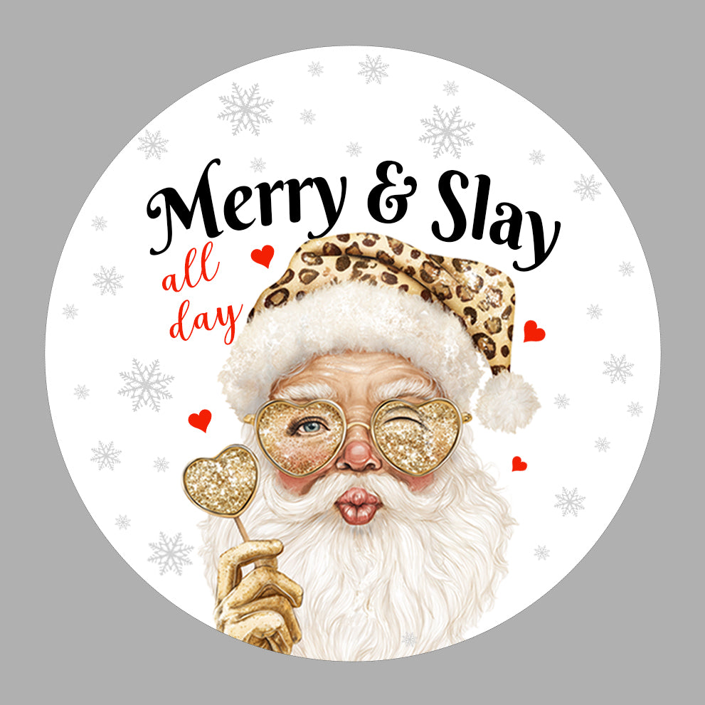 Netecom Merry & Slay All Day Ornament, Funny Leopard Print Santa Ceramic Ornament for Xmas Tree Hanging Decorations Gift, Funny Gag Gifts for Men Women, Home Decor, Holiday Party Present