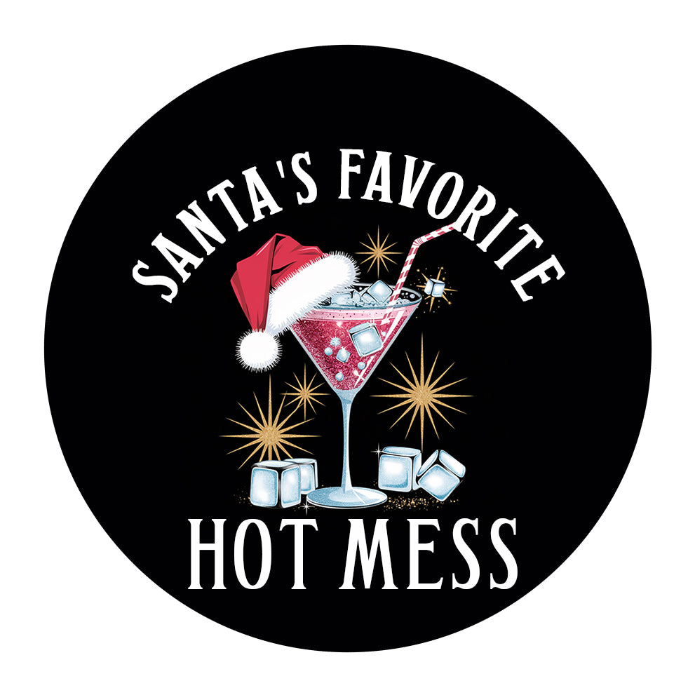 Netecom Funny Cocktail with Santa Hat Christmas Ornament, Santa's Favorite Hot Mess Ceramic Ornament for Xmas Tree Hanging Decorations Gift, Gifts for Friends & Family, Holiday Party Present