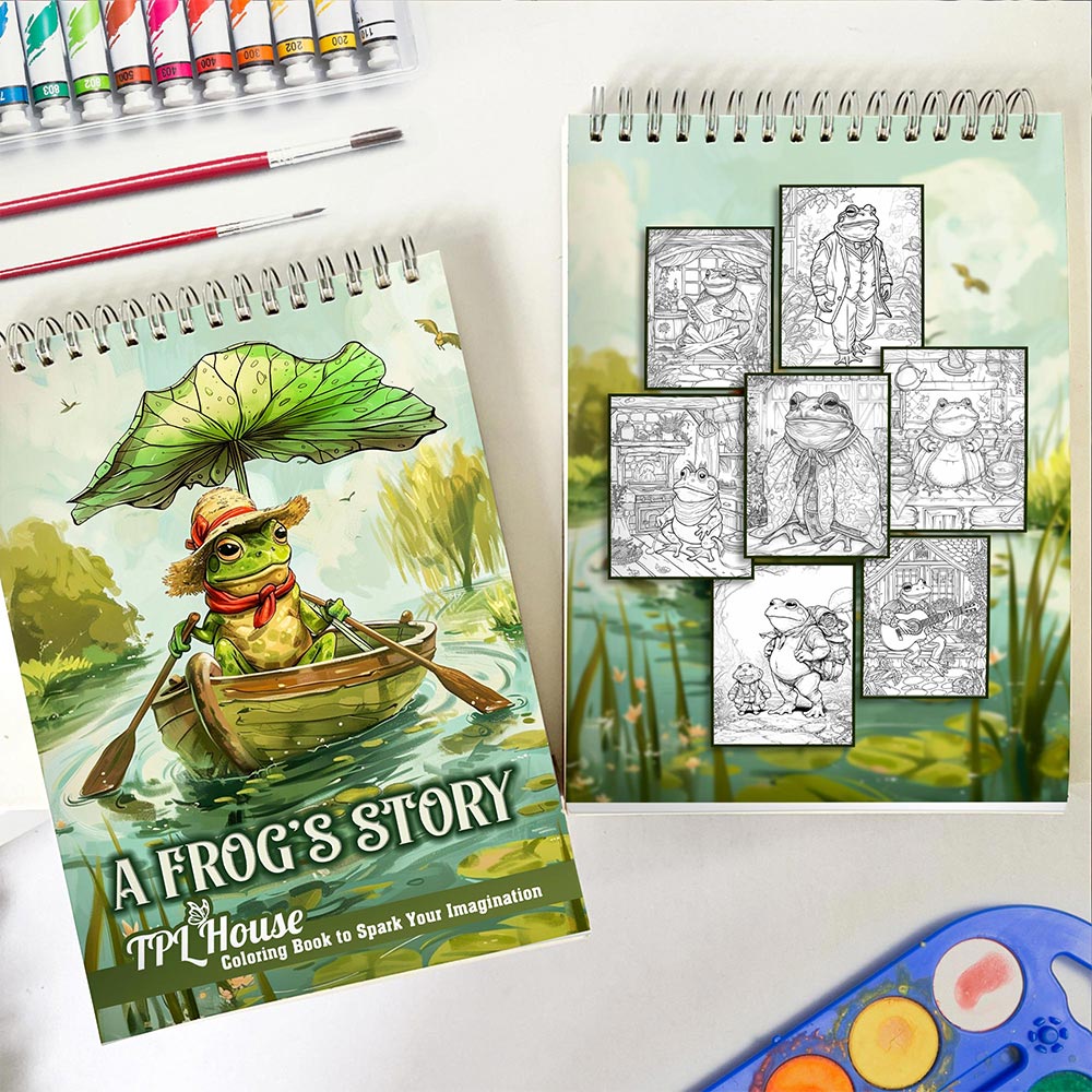 TPLHOUSE A Frog's Story Spiral Coloring Book for Adults