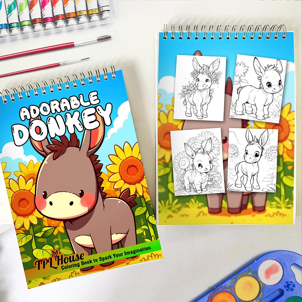 TPLHOUSE Adorable Donkey Spiral Coloring Book for Adult