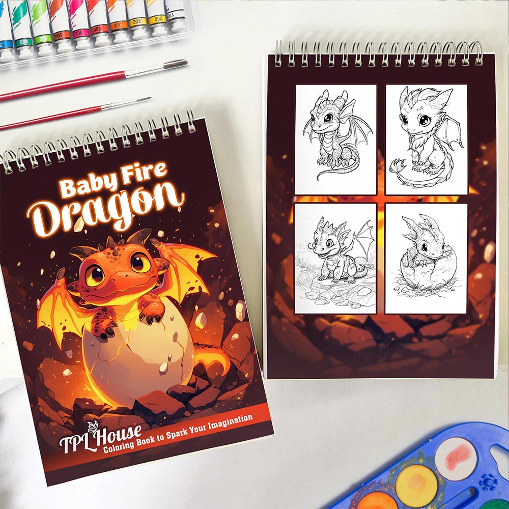 TPLHOUSE Baby Fire Dragon Spiral Coloring Book for Adults