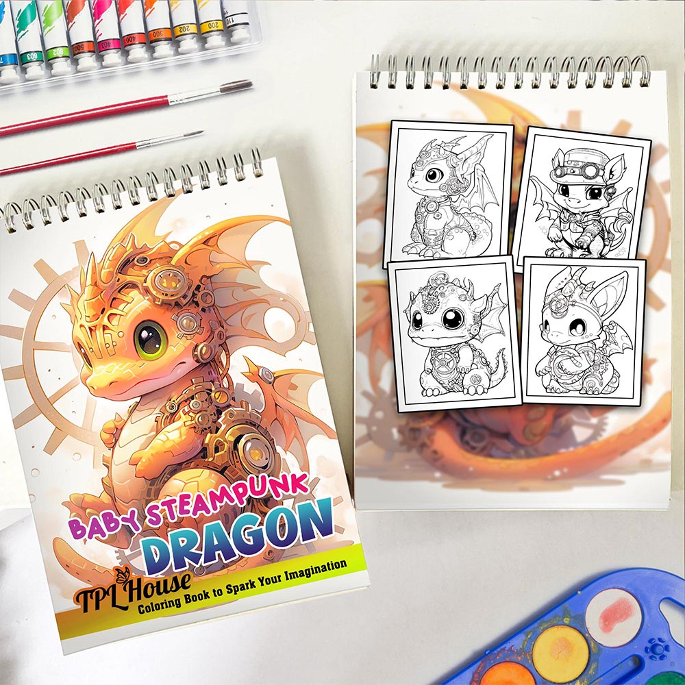 TPLHOUSE Baby Steampunk Dragon Spiral Coloring Book for Adult
