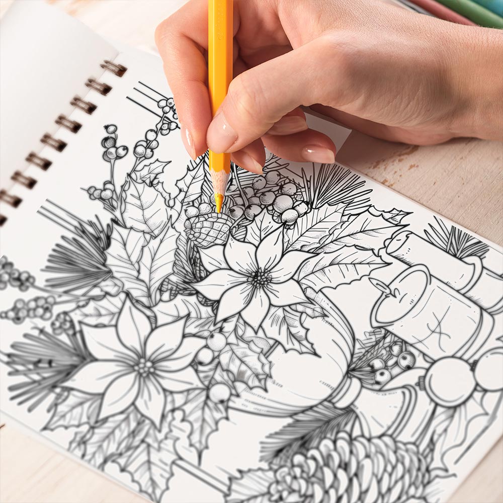 TPLHOUSE Blooming Christmas Coloring Book Spiral Bound for Adult